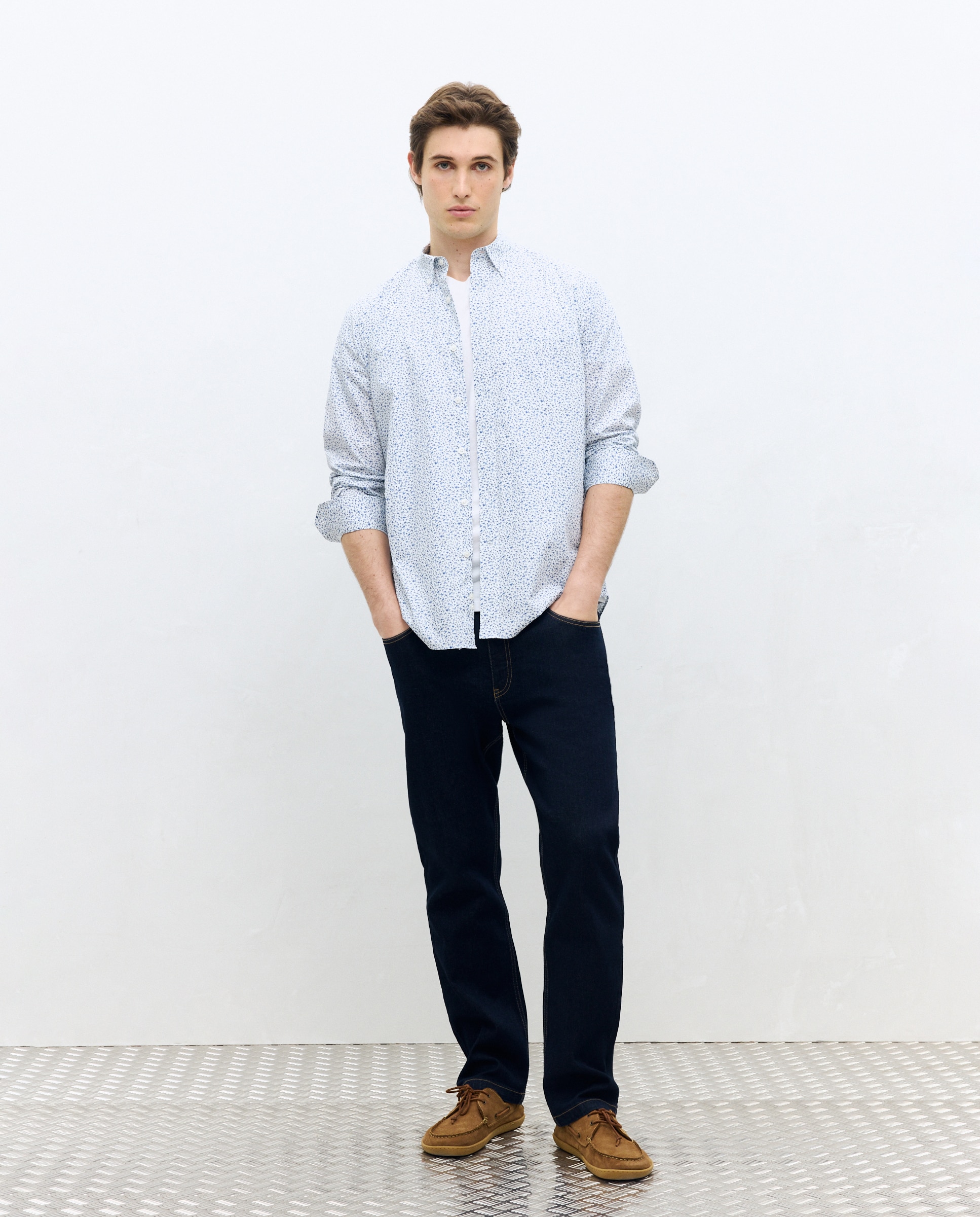 Camisa Casual Classic Fit de Popelina com Micro Estampado Azul-2