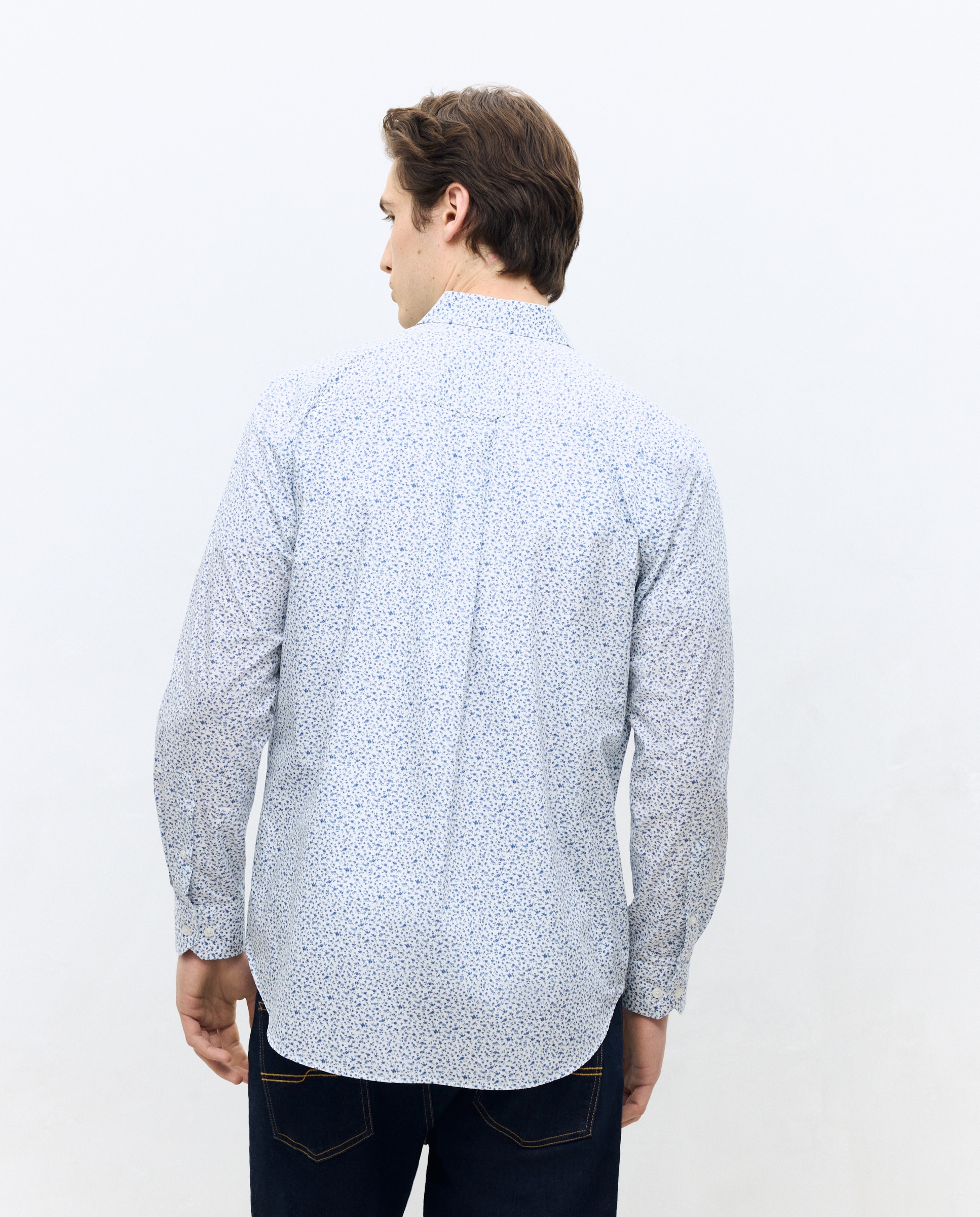 Camisa Casual Classic Fit de Popelina com Micro Estampado Azul-3