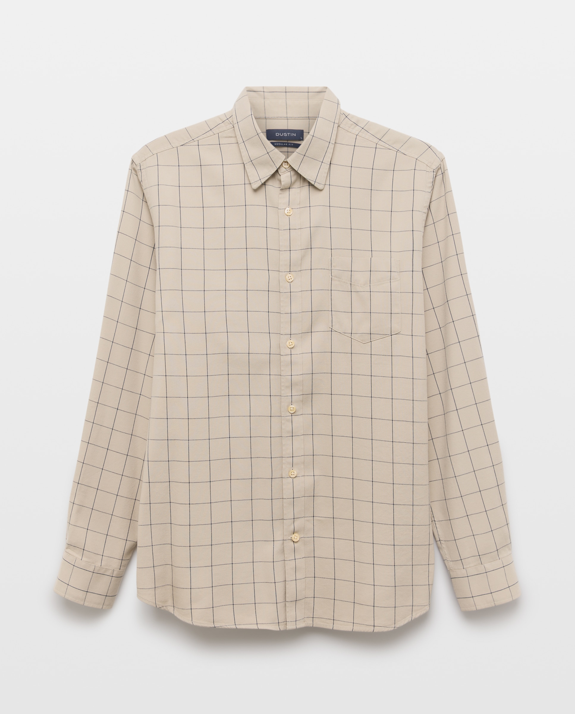 Camisa Casual de Sarja com Manga Comprida aos Quadrados de Corte Regular. 850 Pedra-4