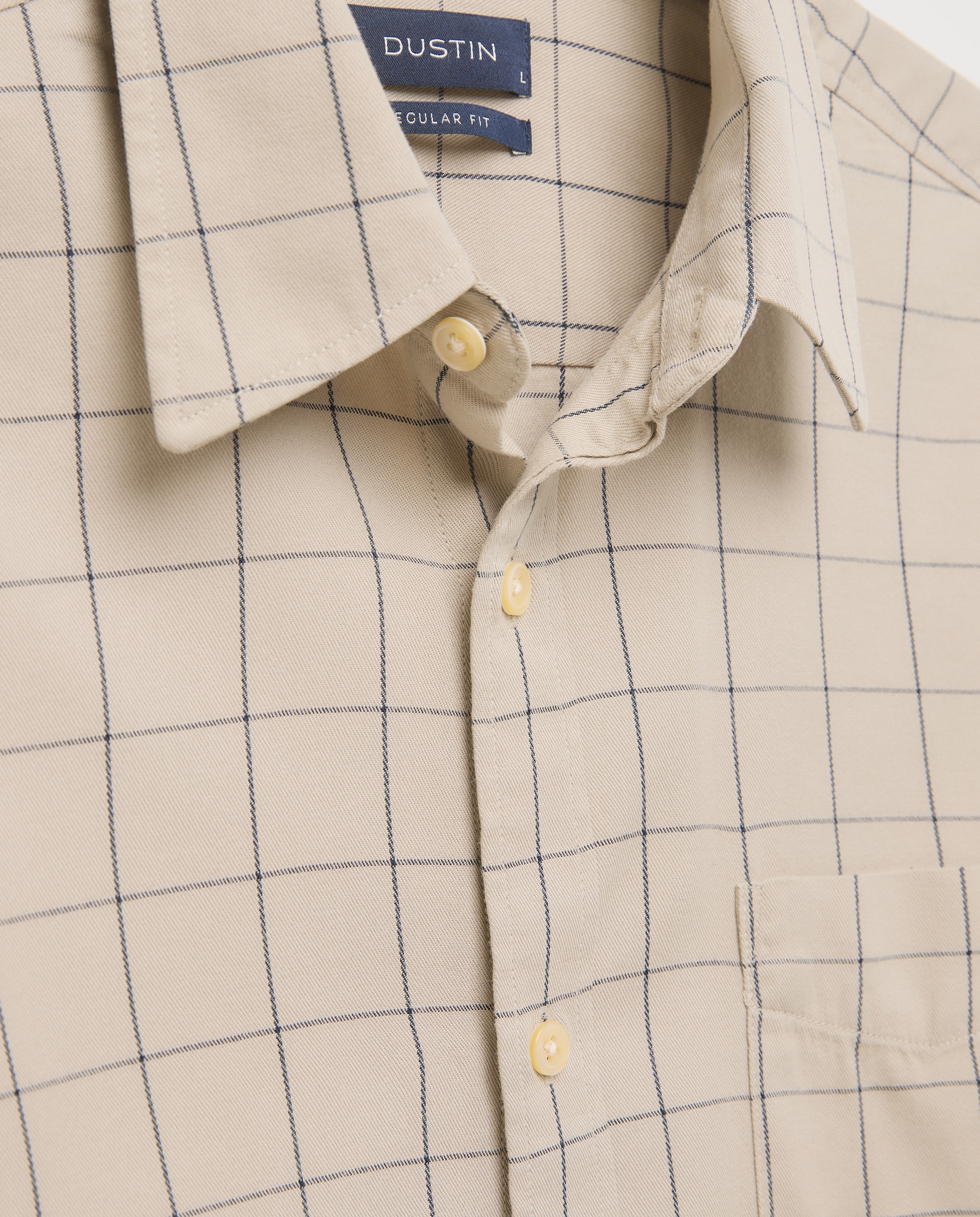 Camisa Casual de Sarja com Manga Comprida aos Quadrados de Corte Regular. 850 Pedra-5