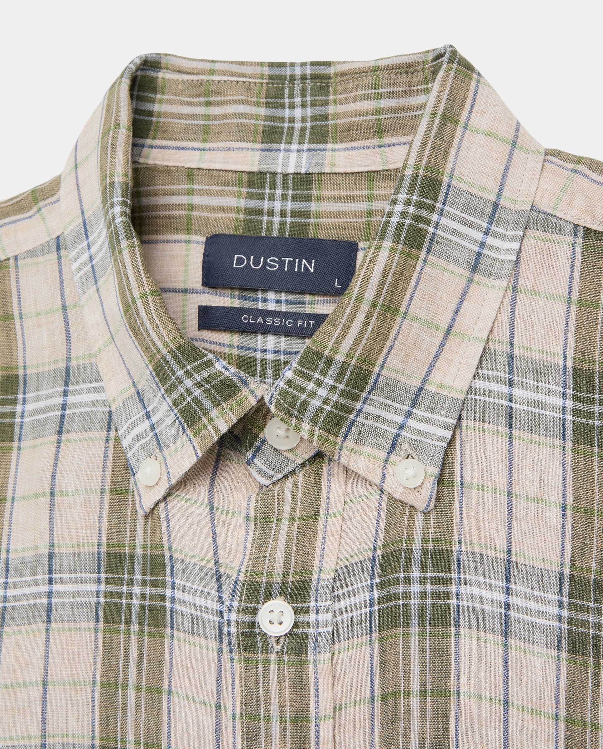 Camisa de sport de manga larga de lino algodón de cuadros - Dustin - Verde Verde-5