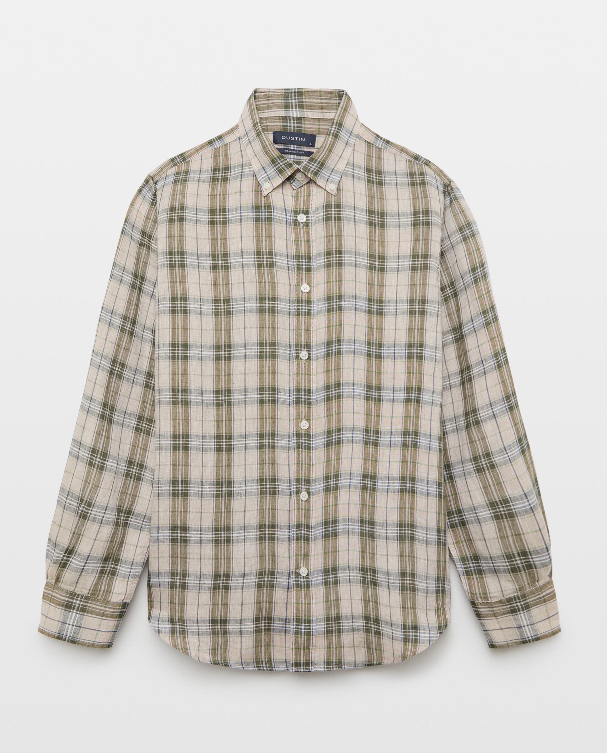 Camisa de sport de manga larga de lino algodón de cuadros - Dustin - Verde Verde-6
