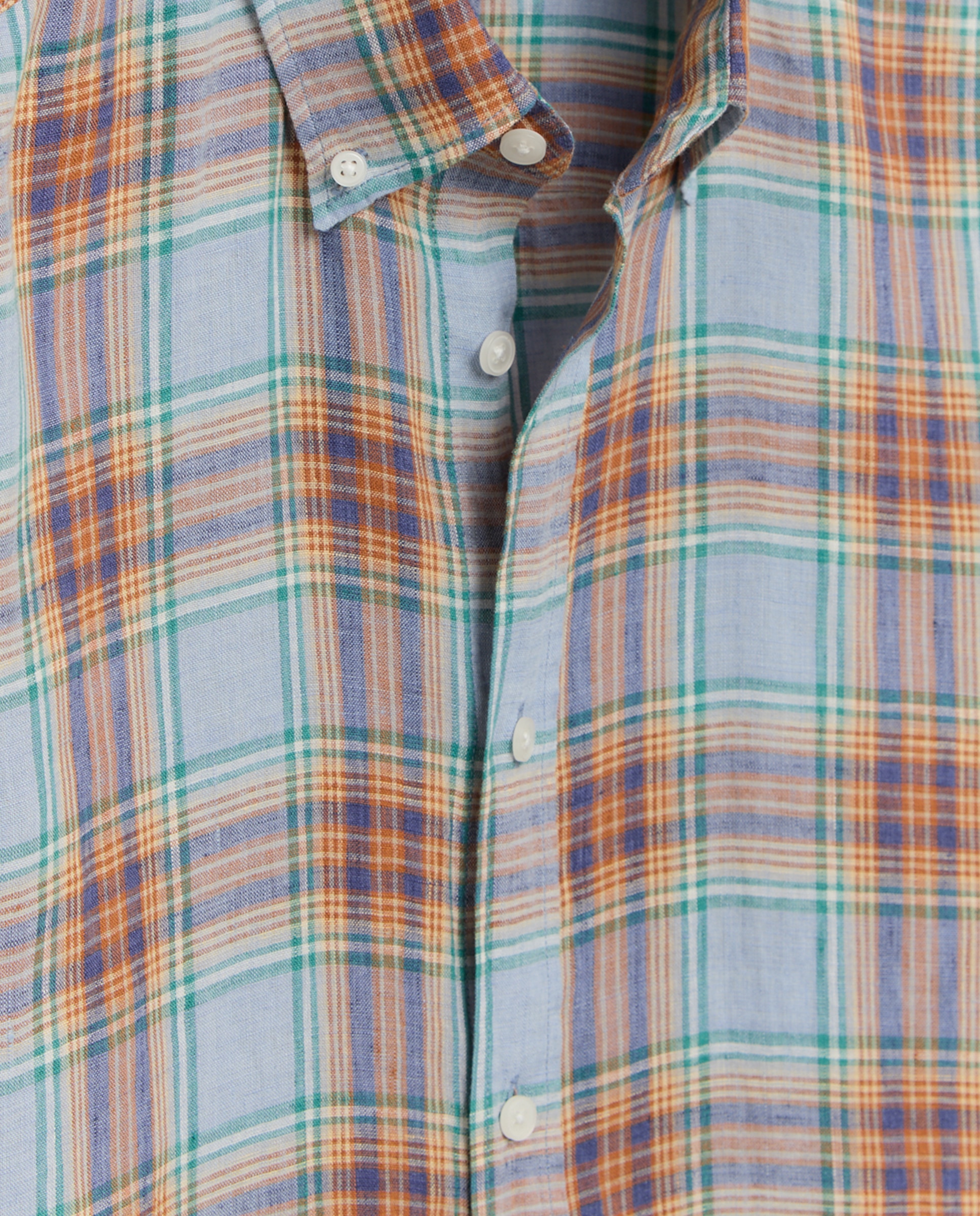 Camisa Casual de Manga Comprida 100% Linho aos Quadrados da Coleção Classic Fit Azul-marinho-6