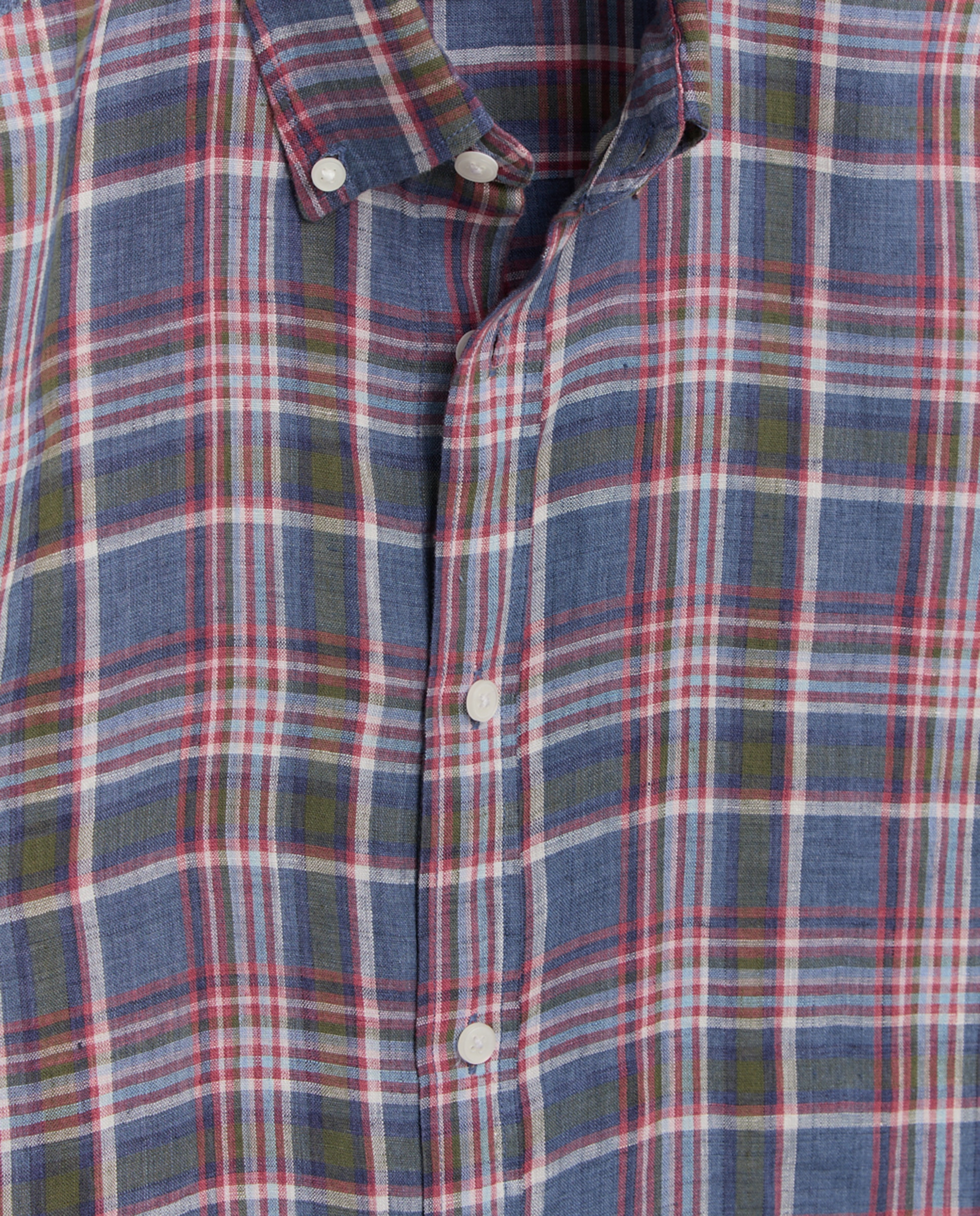 Camisa Casual de Manga Comprida 100% Linho aos Quadrados da Coleção Classic Fit Azul-marinho-6