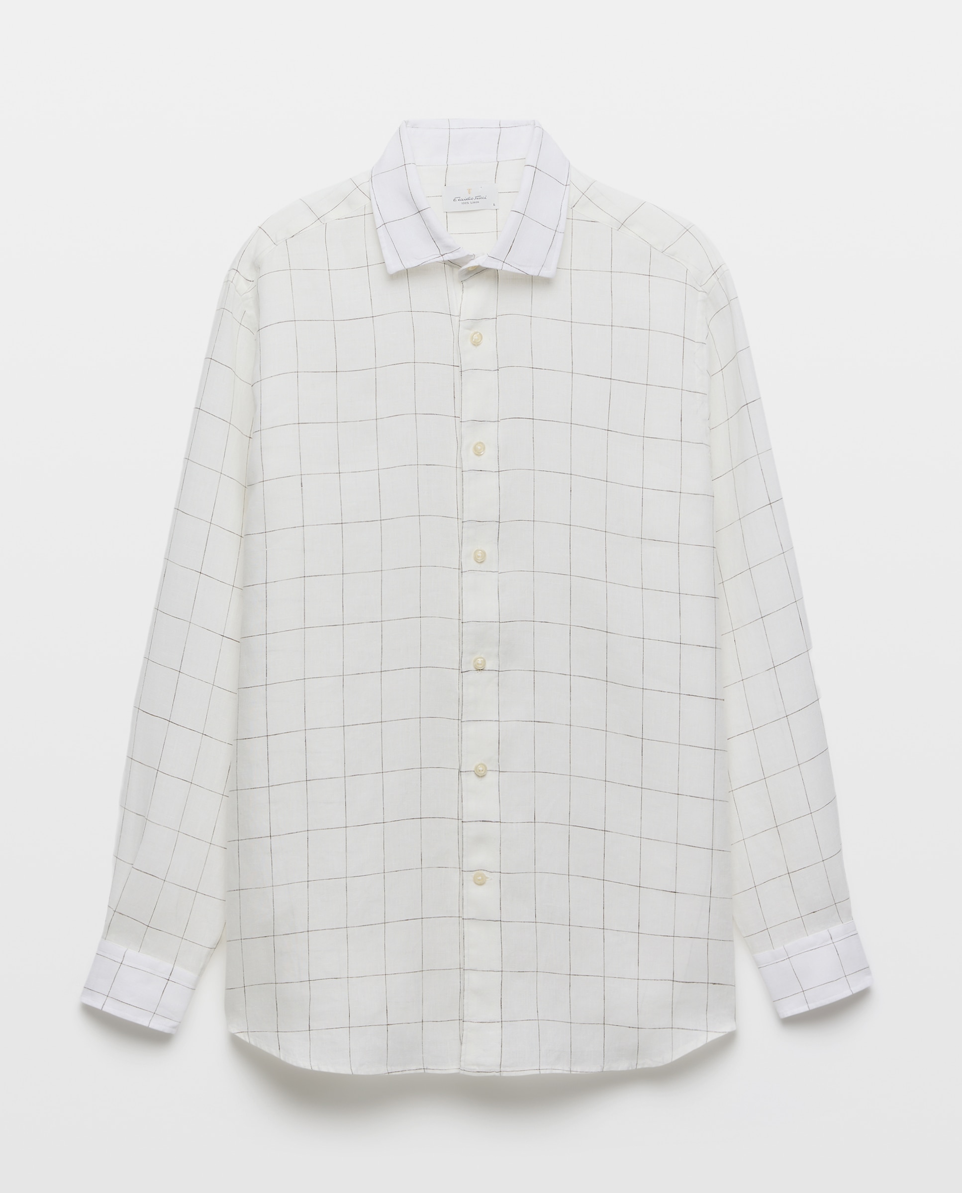 Camisa de Linho aos Quadrados Cru-4