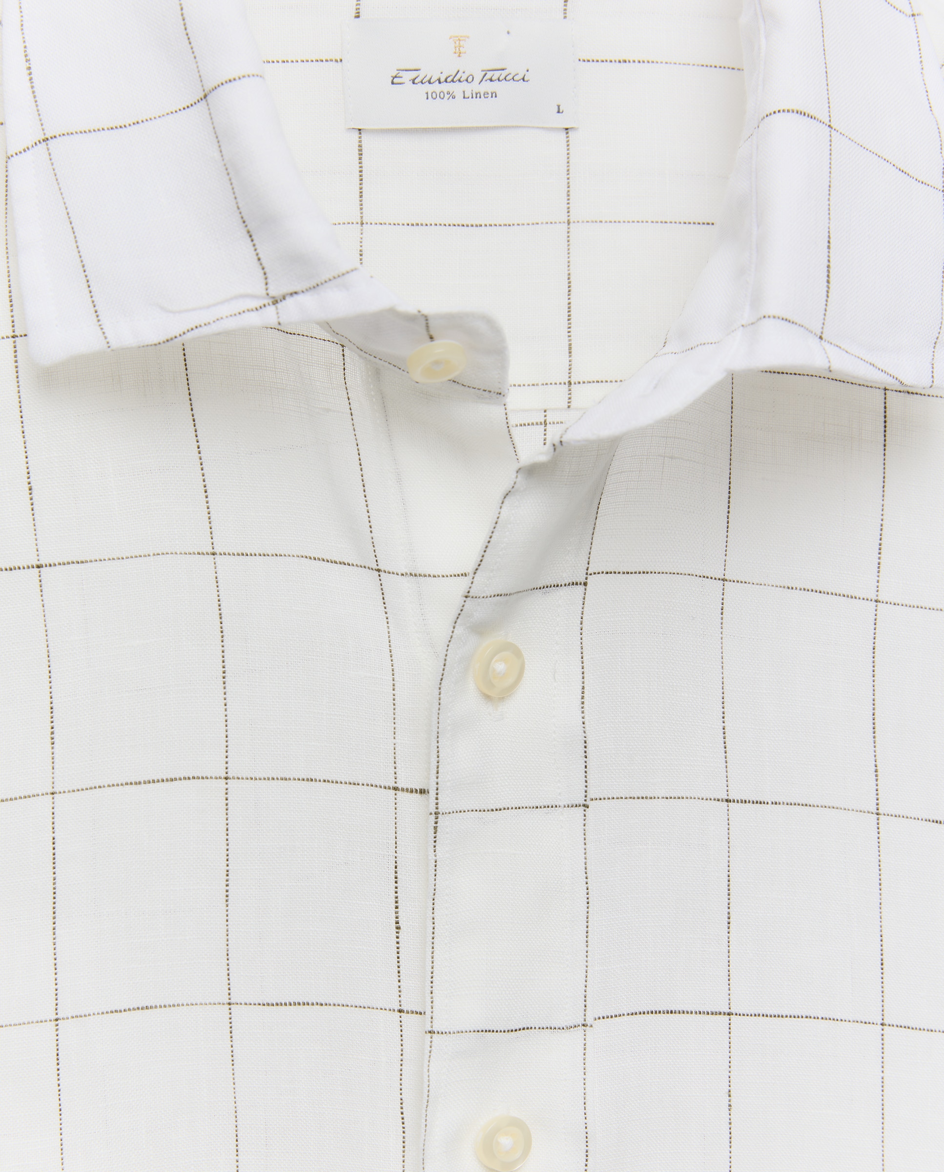 Camisa de Linho aos Quadrados Cru-5