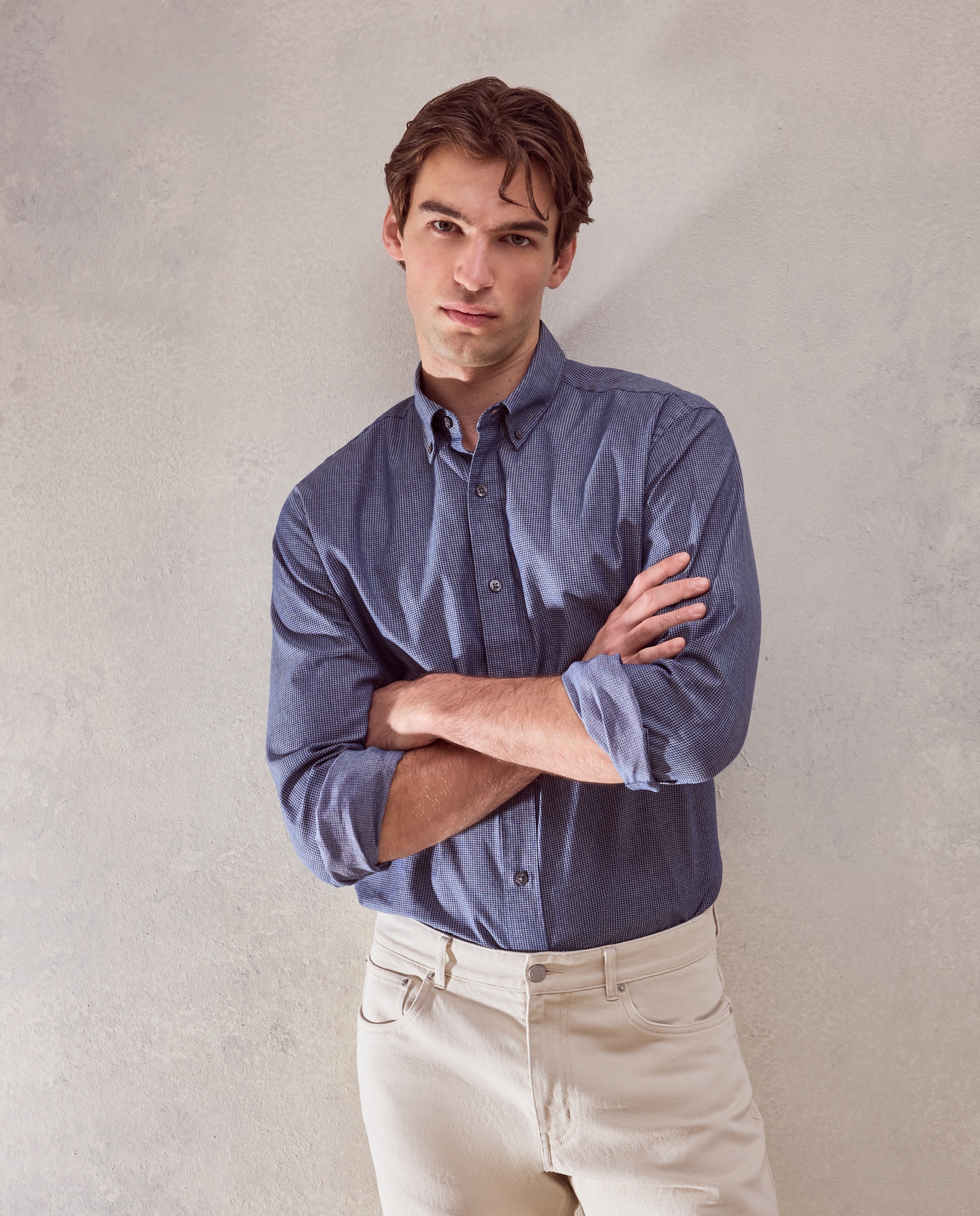 Camisa classic fit indigo estampado de algodón de hombre - Dustin - Azul marino Azul marino-2