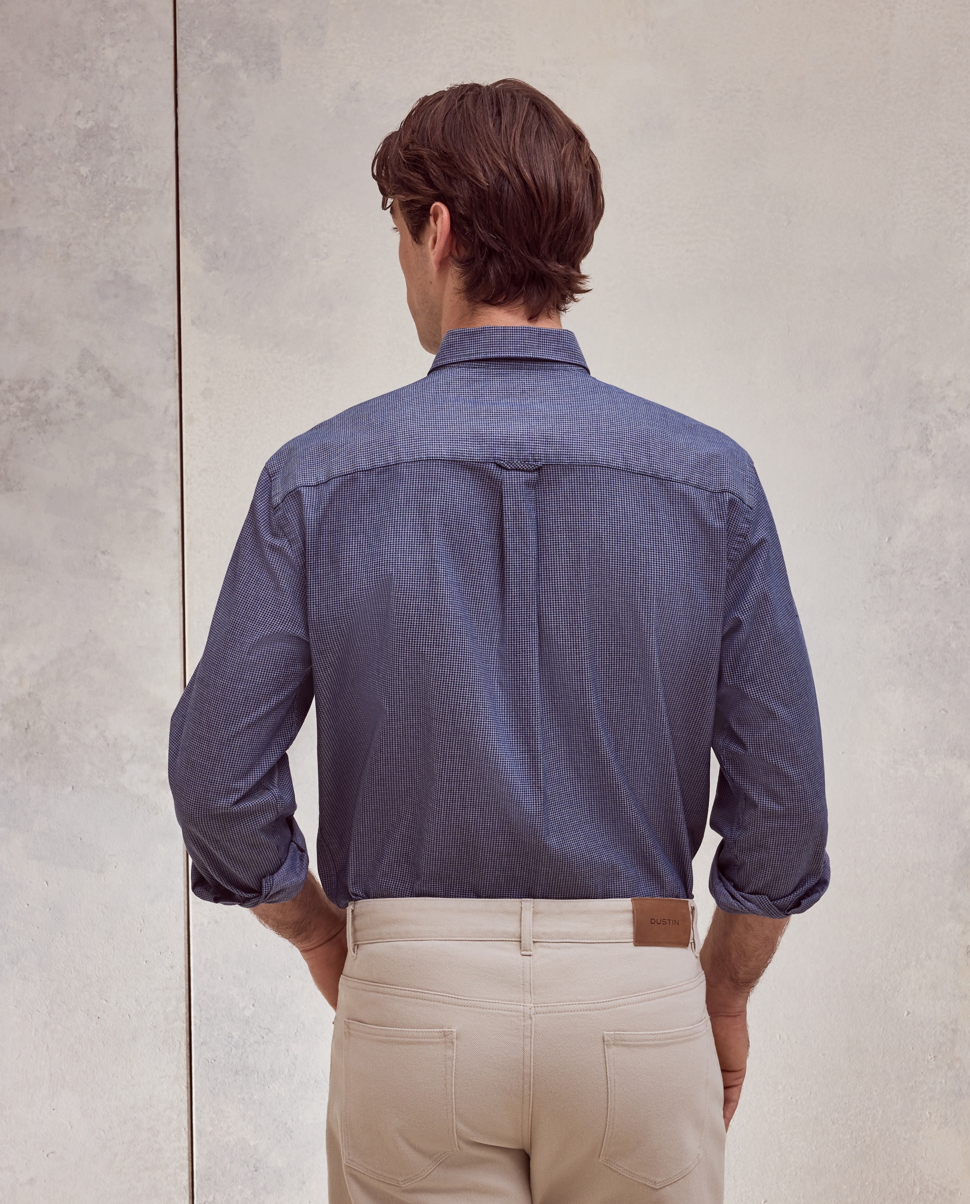 Camisa classic fit indigo estampado de algodón de hombre - Dustin - Azul marino Azul marino-3