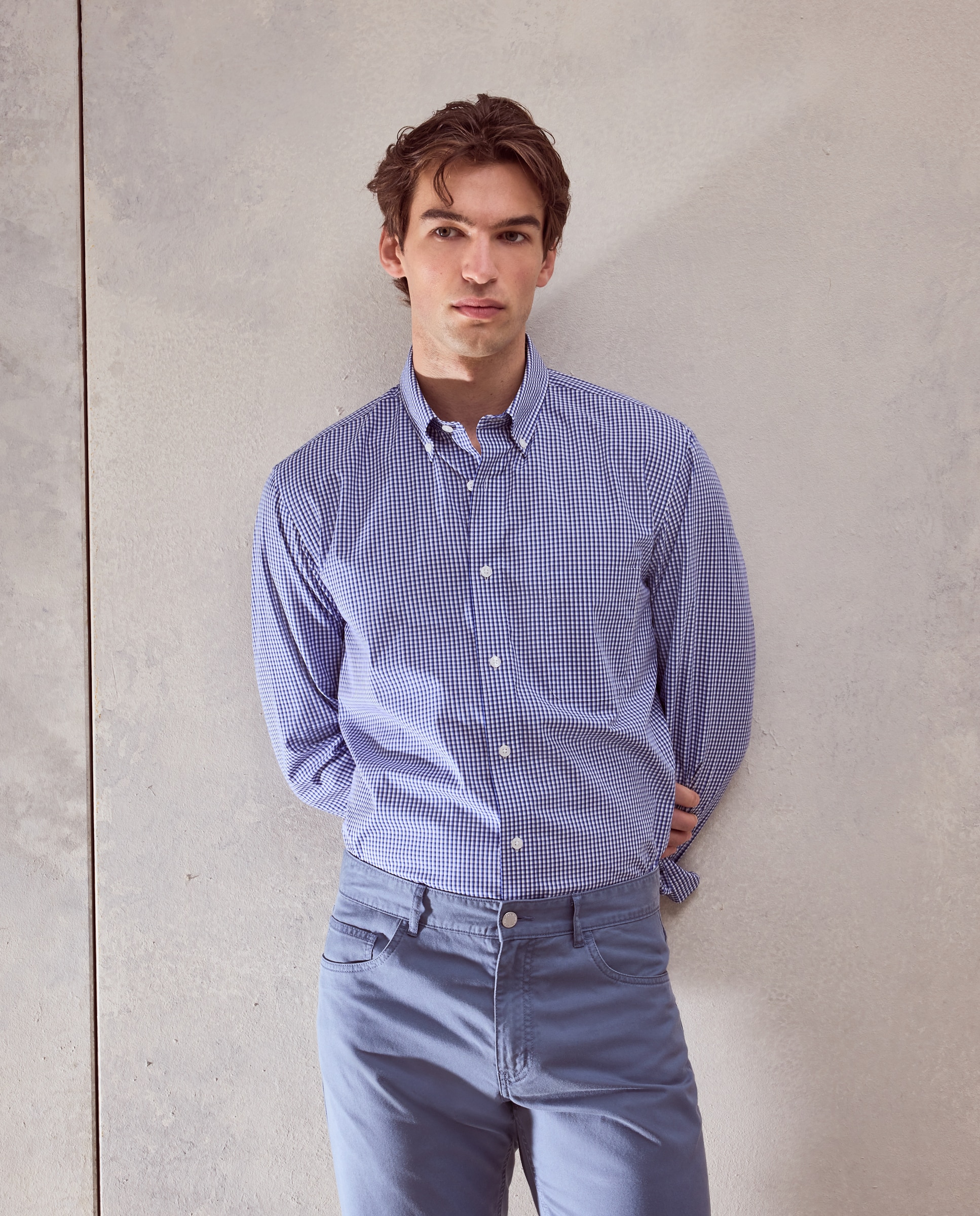 Imagen 0 de Camisa classic fit de cuadros bicolor de algodón stretch de hombre  Azul