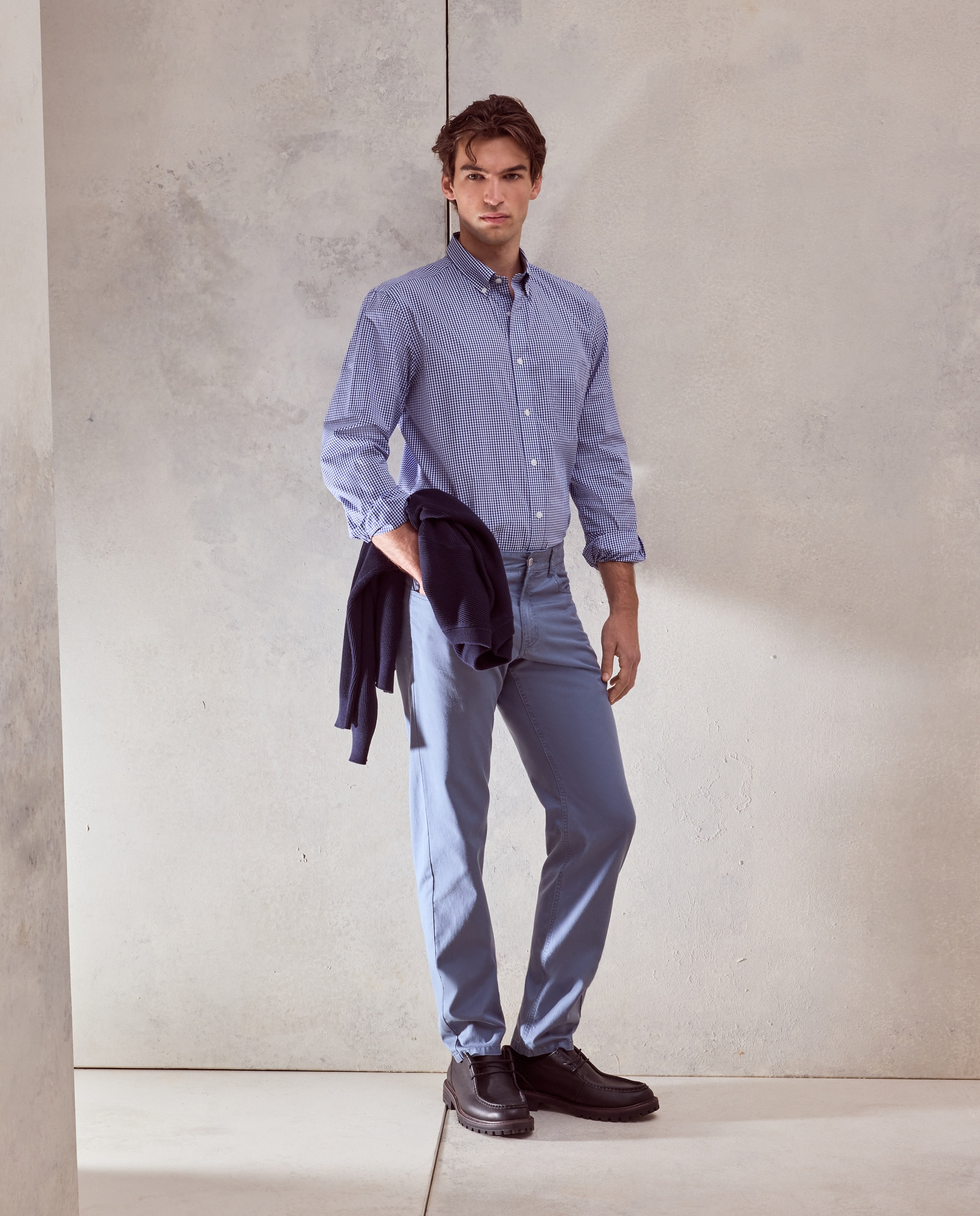 Camisa classic fit de cuadros bicolor de algodón stretch de hombre - Dustin - Azul Azul-2