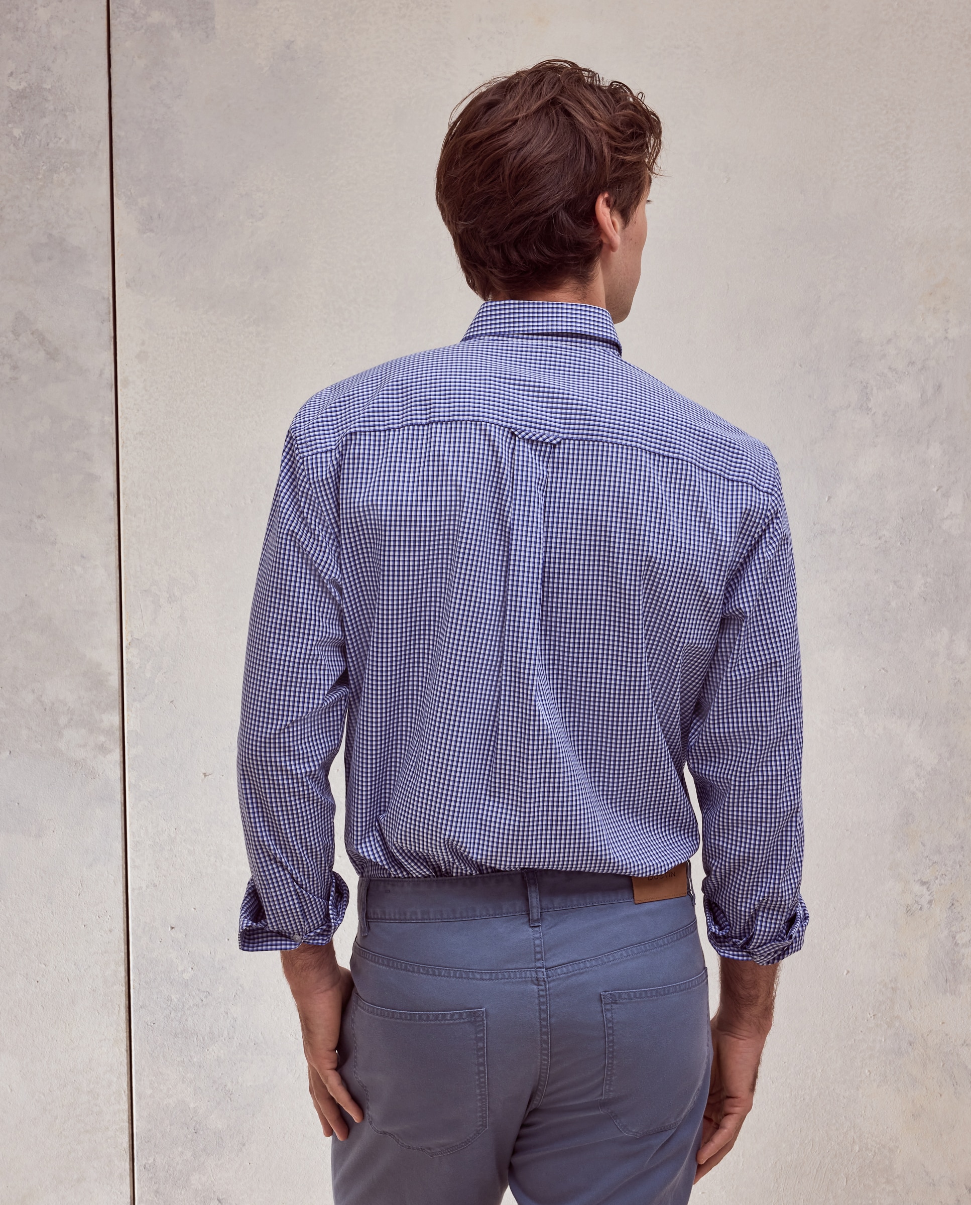 Camisa classic fit de cuadros bicolor de algodón stretch de hombre - Dustin - Azul Azul-3