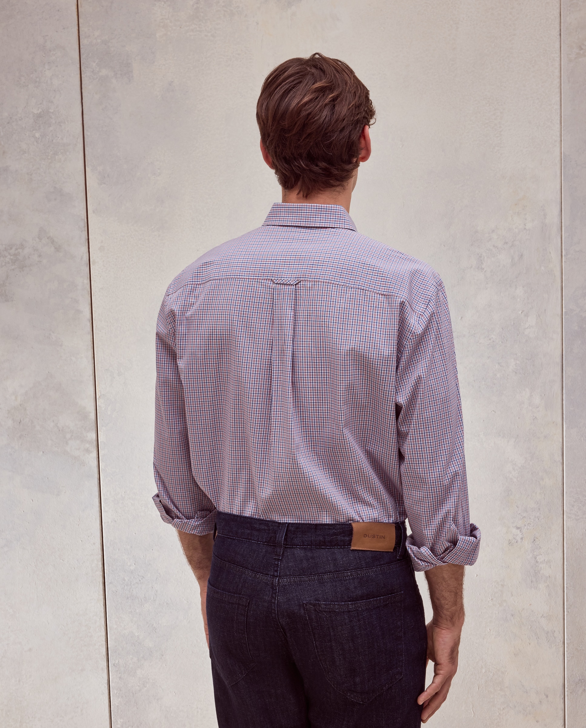 Camisa classic fit de cuadros con perfilería roja de algodón stretch de hombre - Dustin - Rojo Rojo-3