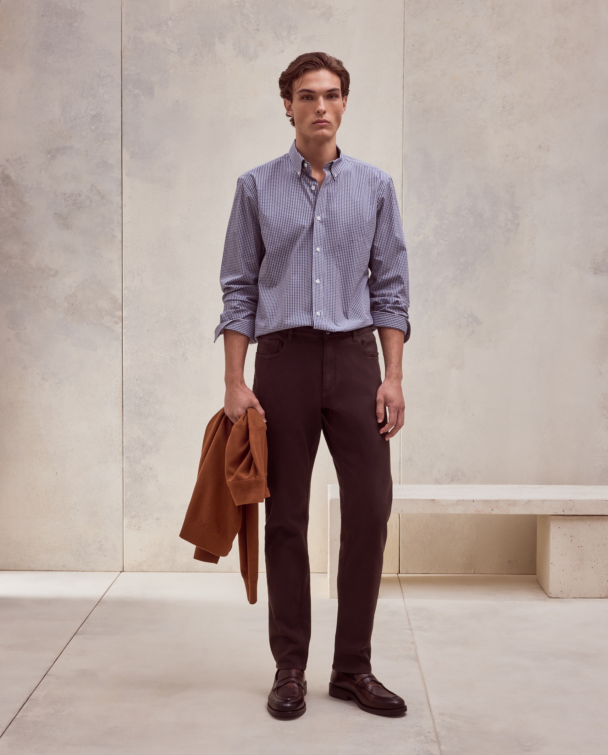 Camisa classic fit de cuadros de algodón stretch de hombre - Dustin - Azul Azul-2
