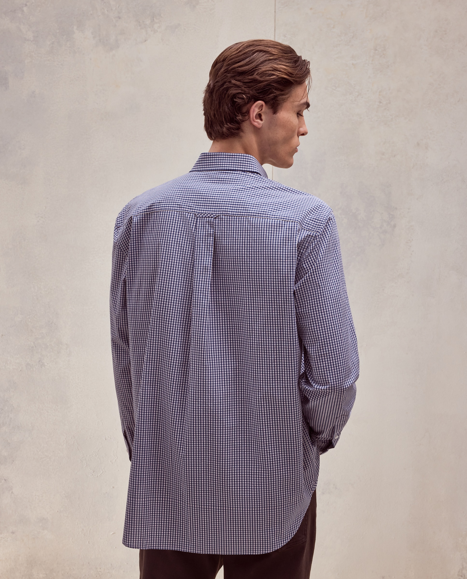 Camisa classic fit de cuadros de algodón stretch de hombre - Dustin - Azul Azul-3
