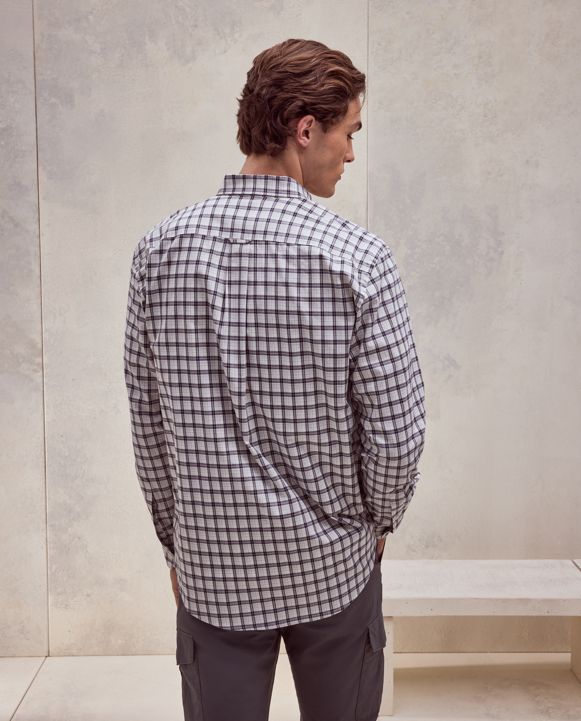 Camisa classic fit de twill de algodón stretch con cuadro de colección de hombre - Dustin - Azul marino Azul marino-3