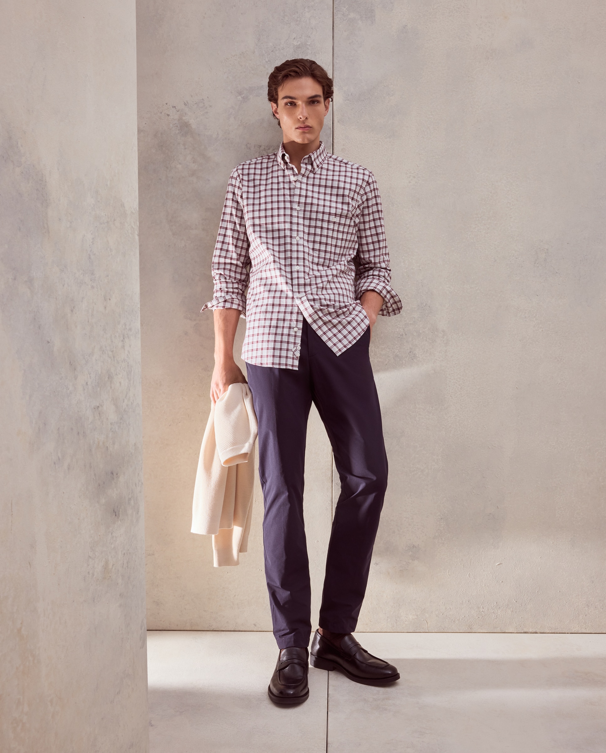 Camisa classic fit de twill de algodón stretch con cuadro de colección de hombre - Dustin - Burdeos Burdeos-2