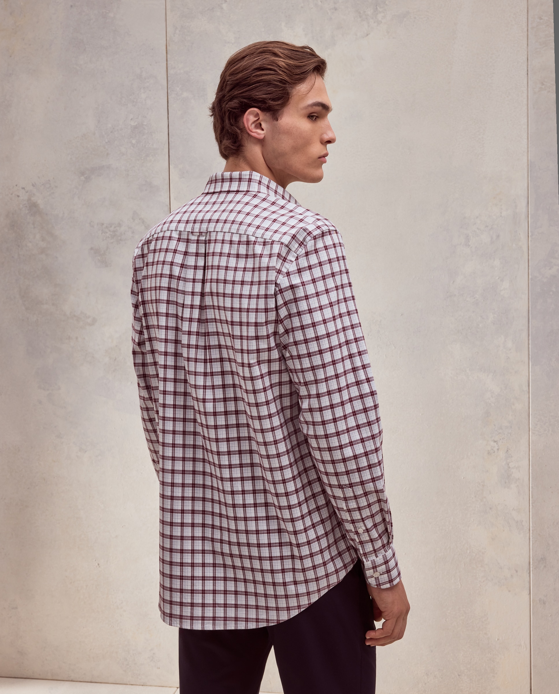 Camisa classic fit de twill de algodón stretch con cuadro de colección de hombre - Dustin - Burdeos Burdeos-3