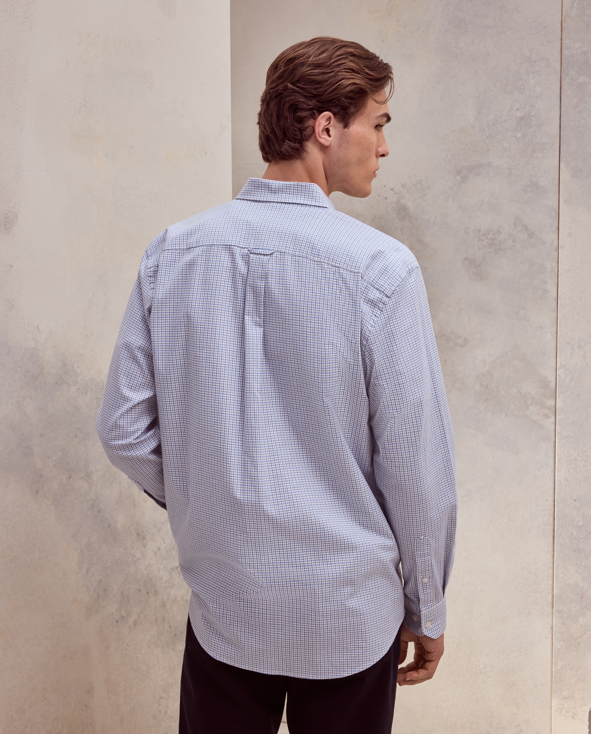 Camisa classic fit de twill de algodón stretch con cuadro perfilería de hombre - Dustin - Azul claro Azul claro-3