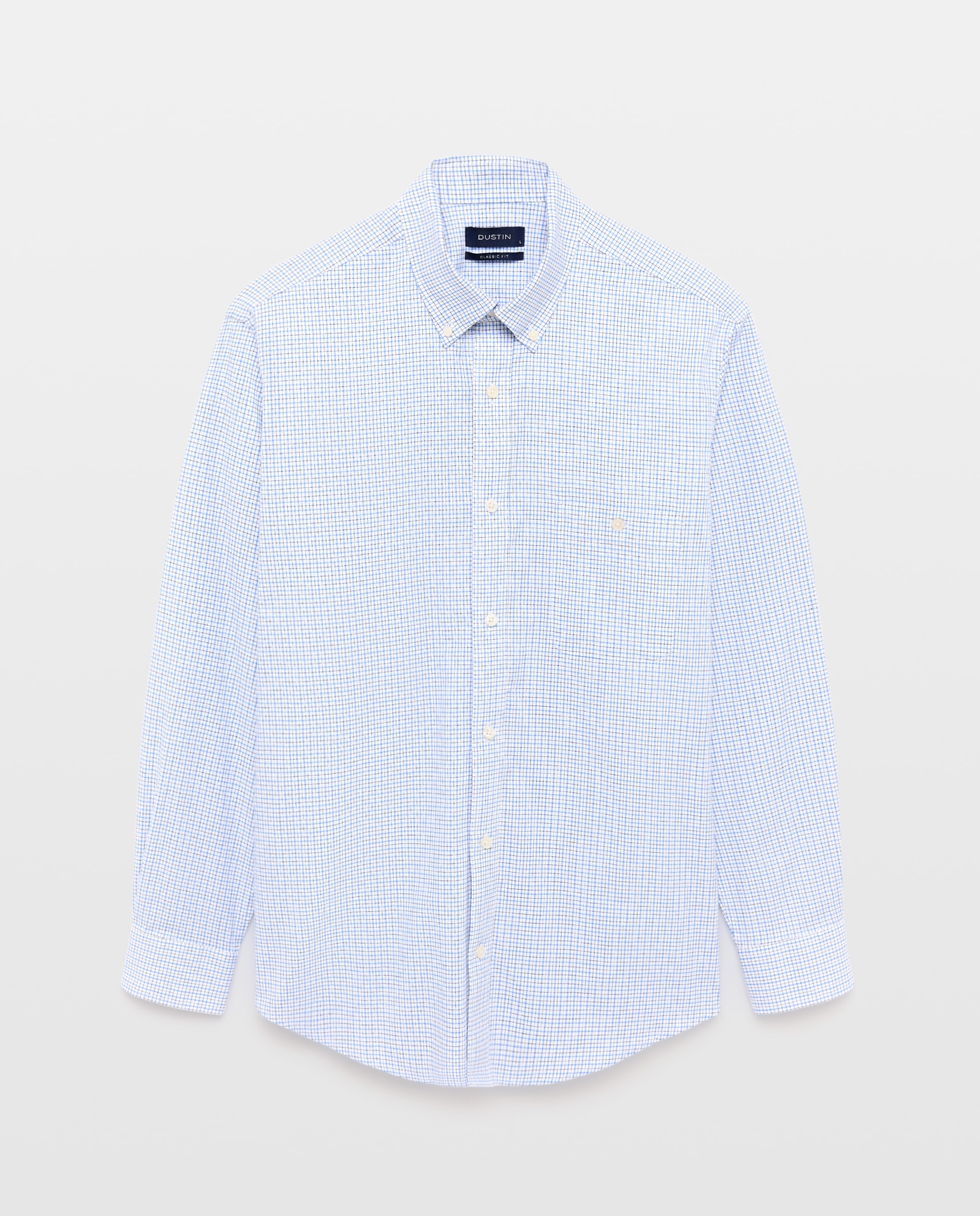 Camisa classic fit de twill de algodón stretch con cuadro perfilería de hombre - Dustin - Azul claro Azul claro-4