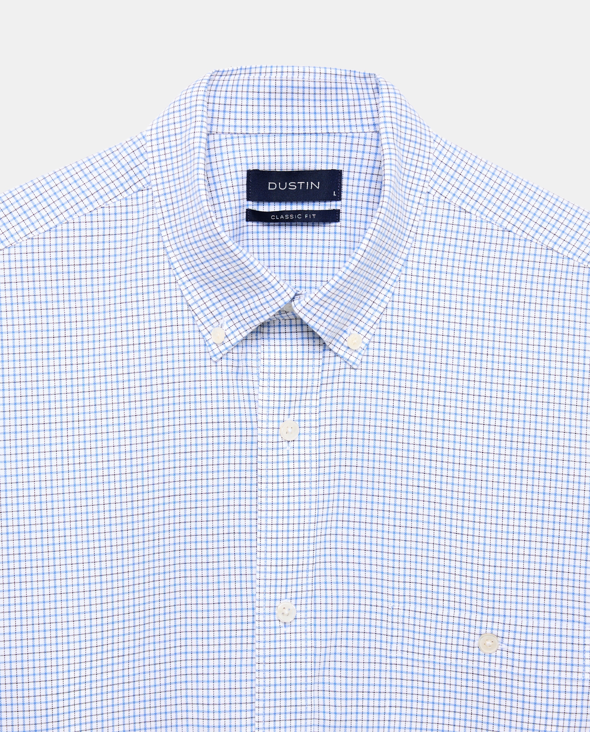Camisa classic fit de twill de algodón stretch con cuadro perfilería de hombre - Dustin - Azul claro Azul claro-5