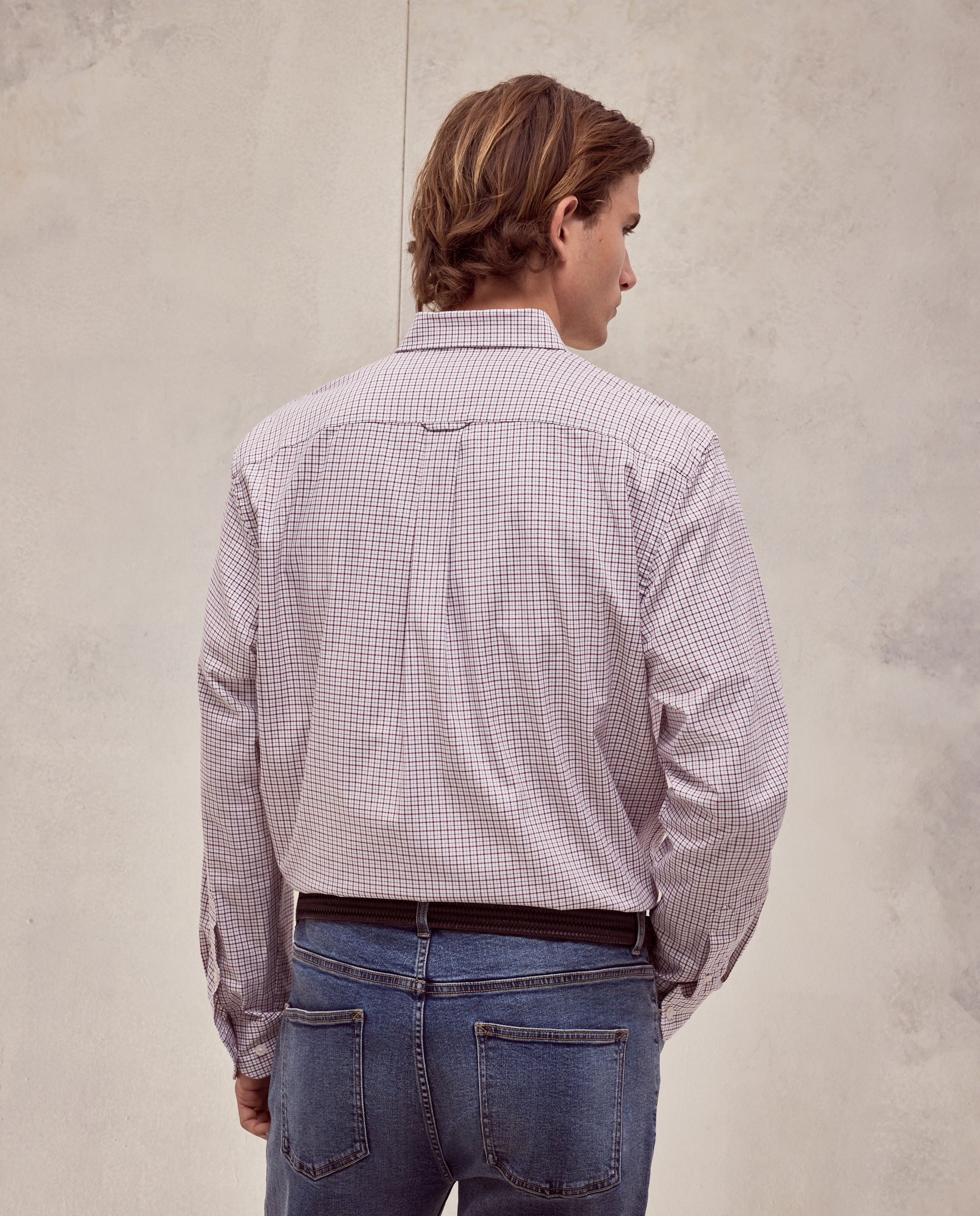 Camisa classic fit de twill de algodón stretch con cuadro perfilería de hombre - Dustin - Burdeos Burdeos-3