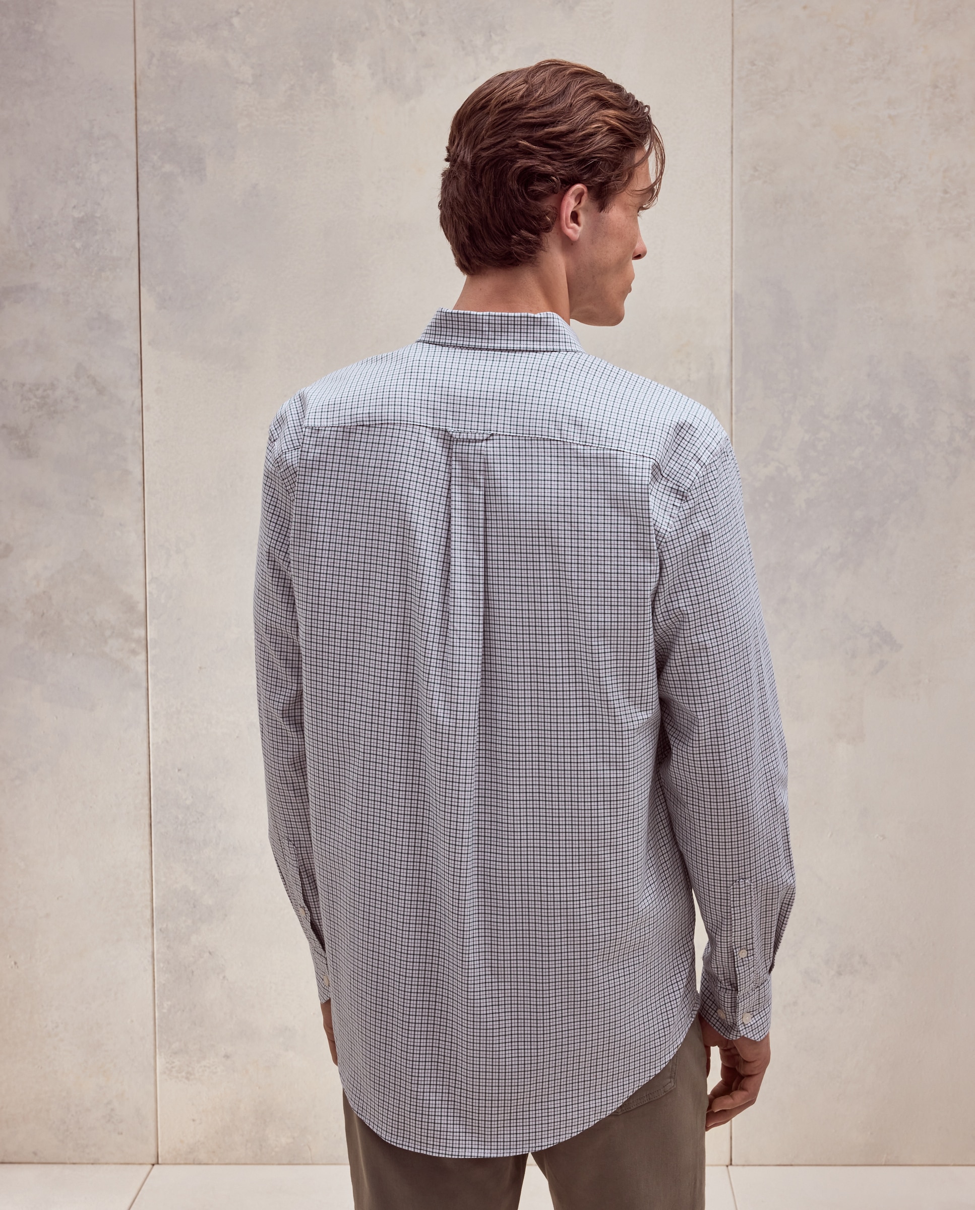 Camisa em Sarja de Algodão Stretch aos Quadrados com Perfil Verde-3