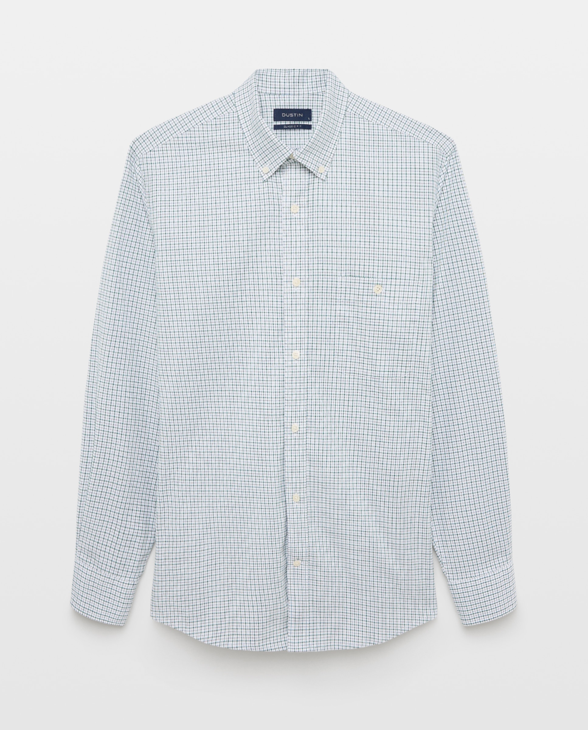 Camisa em Sarja de Algodão Stretch aos Quadrados com Perfil Verde-4