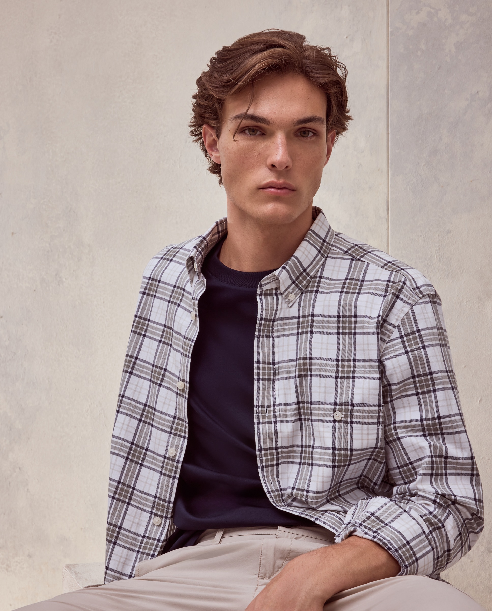 Camisa de hombre en twill stretch con cuadro madrás - Dustin - Verde Verde-1