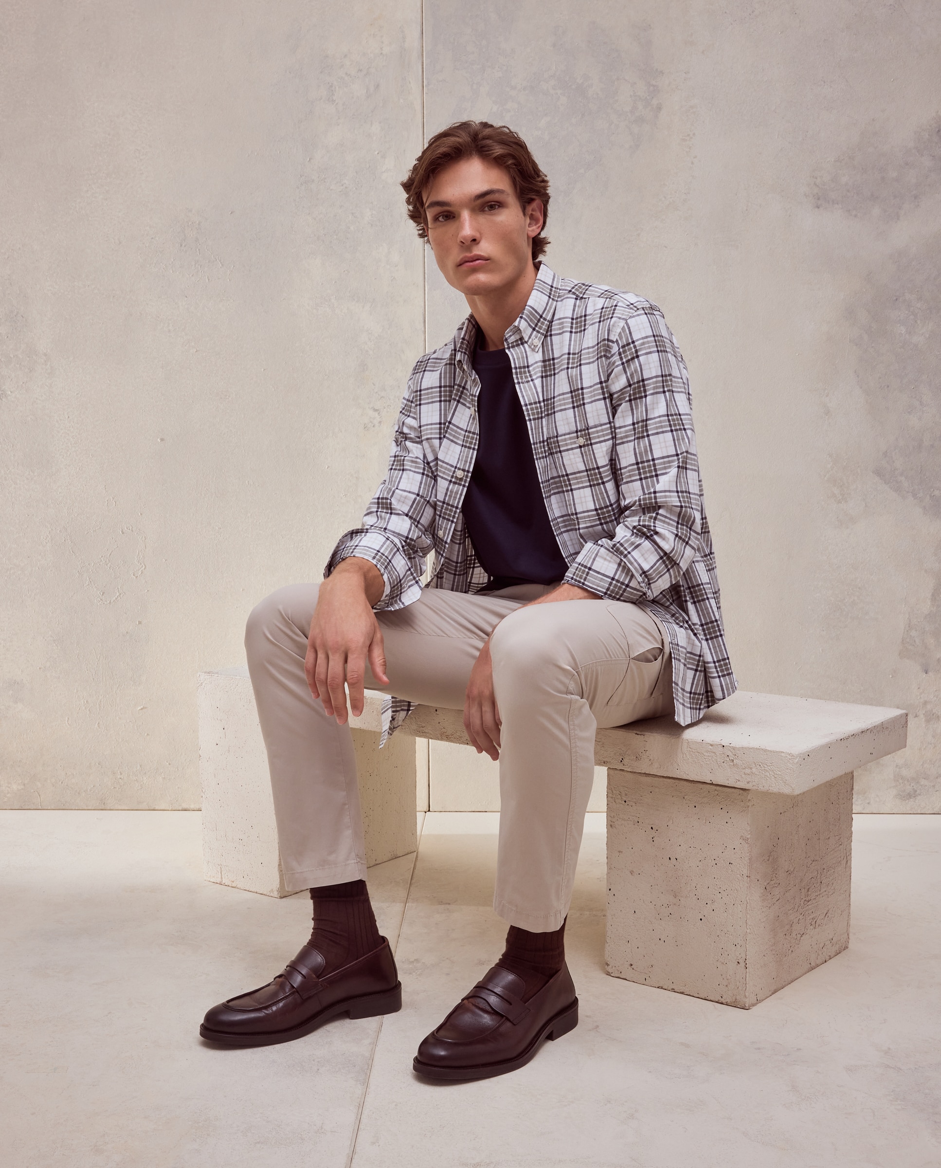 Camisa de hombre en twill stretch con cuadro madrás - Dustin - Verde Verde-2