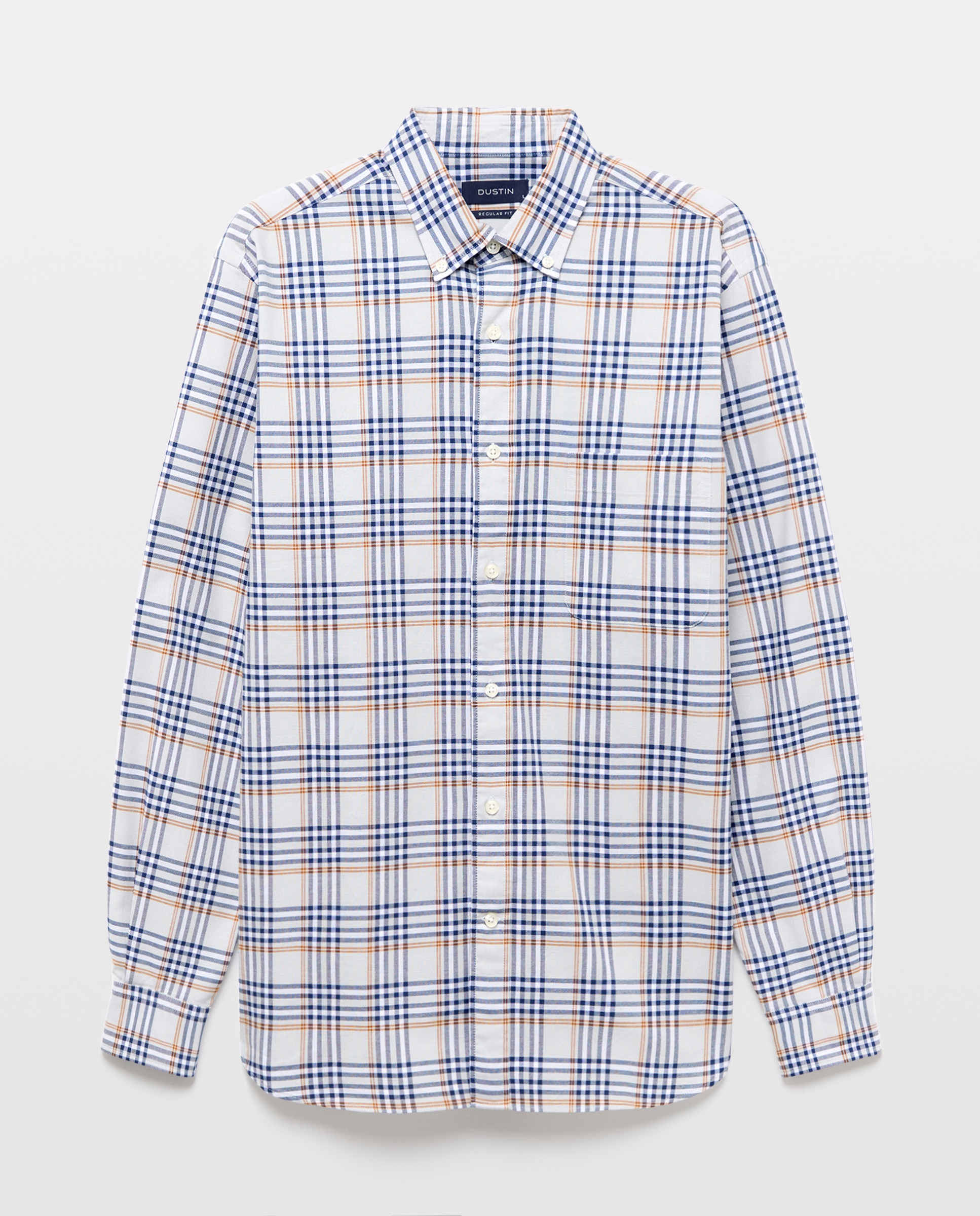 Camisa Regular Fit de Oxford Stretch aos Quadrados de Coleção Cinzento-claro-4