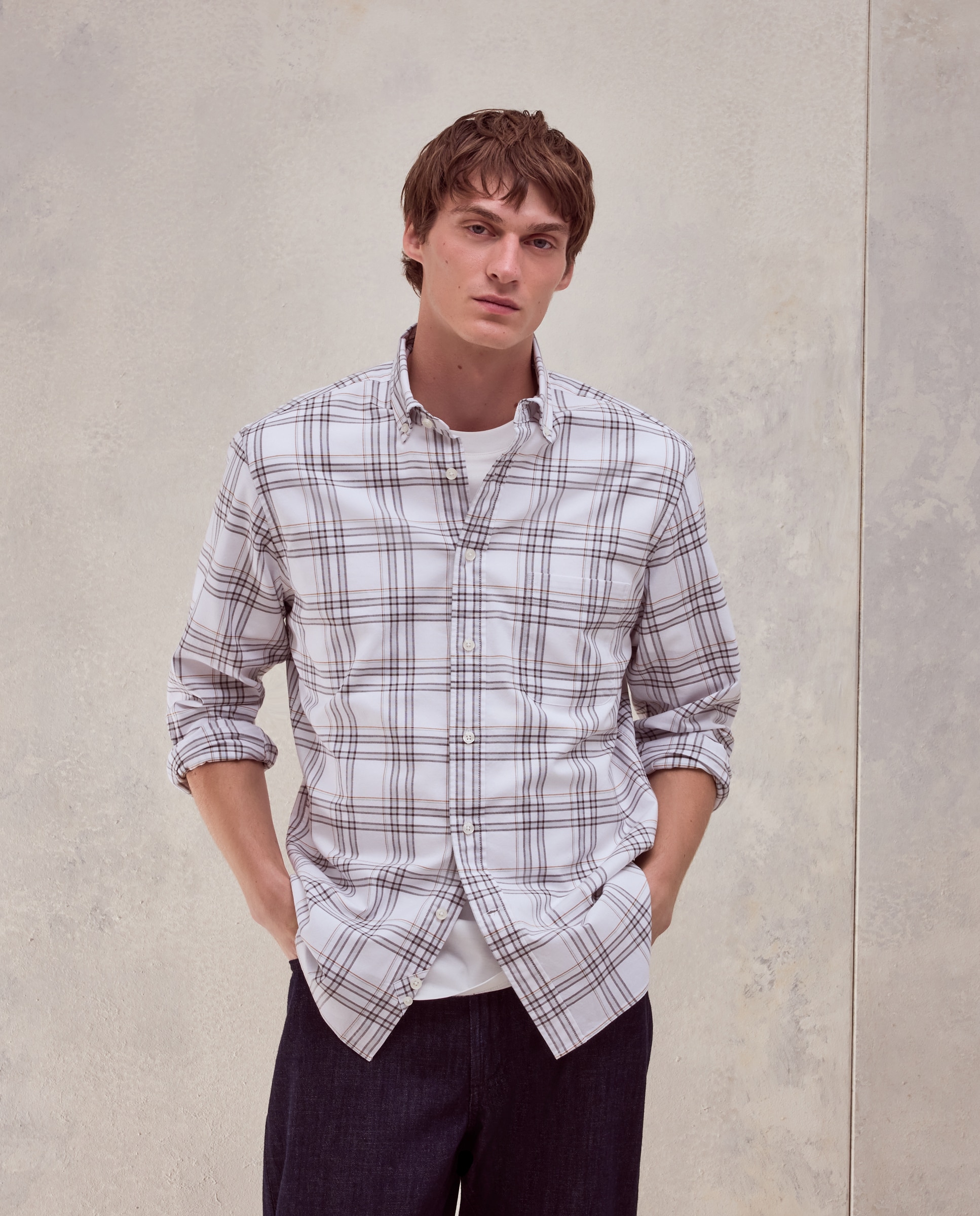 Imagen 0 de Camisa regular fit de oxford stretch de cuadros de colección de hombre  Verde