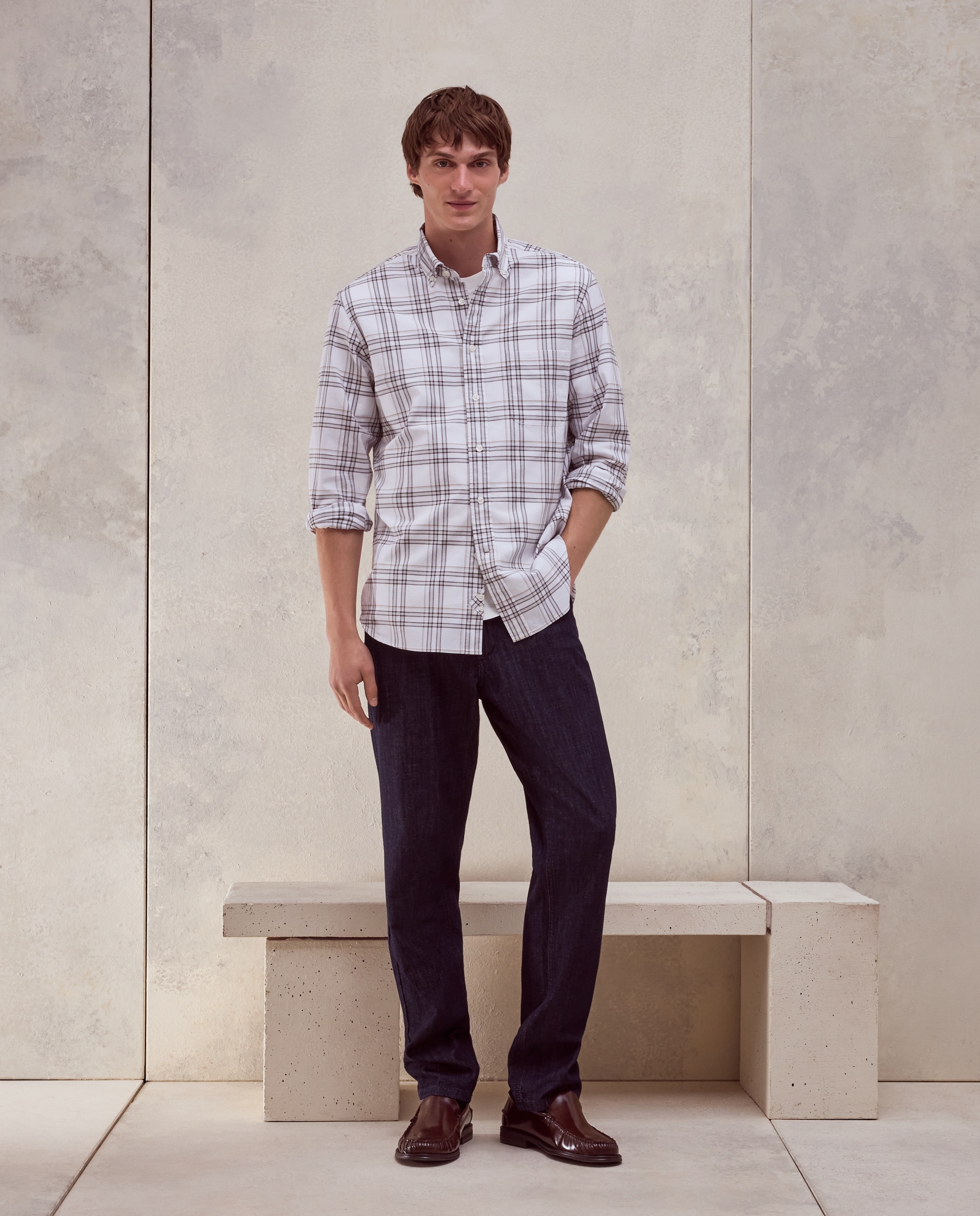Camisa regular fit de oxford stretch de cuadros de colección de hombre - Dustin - Verde Verde-2