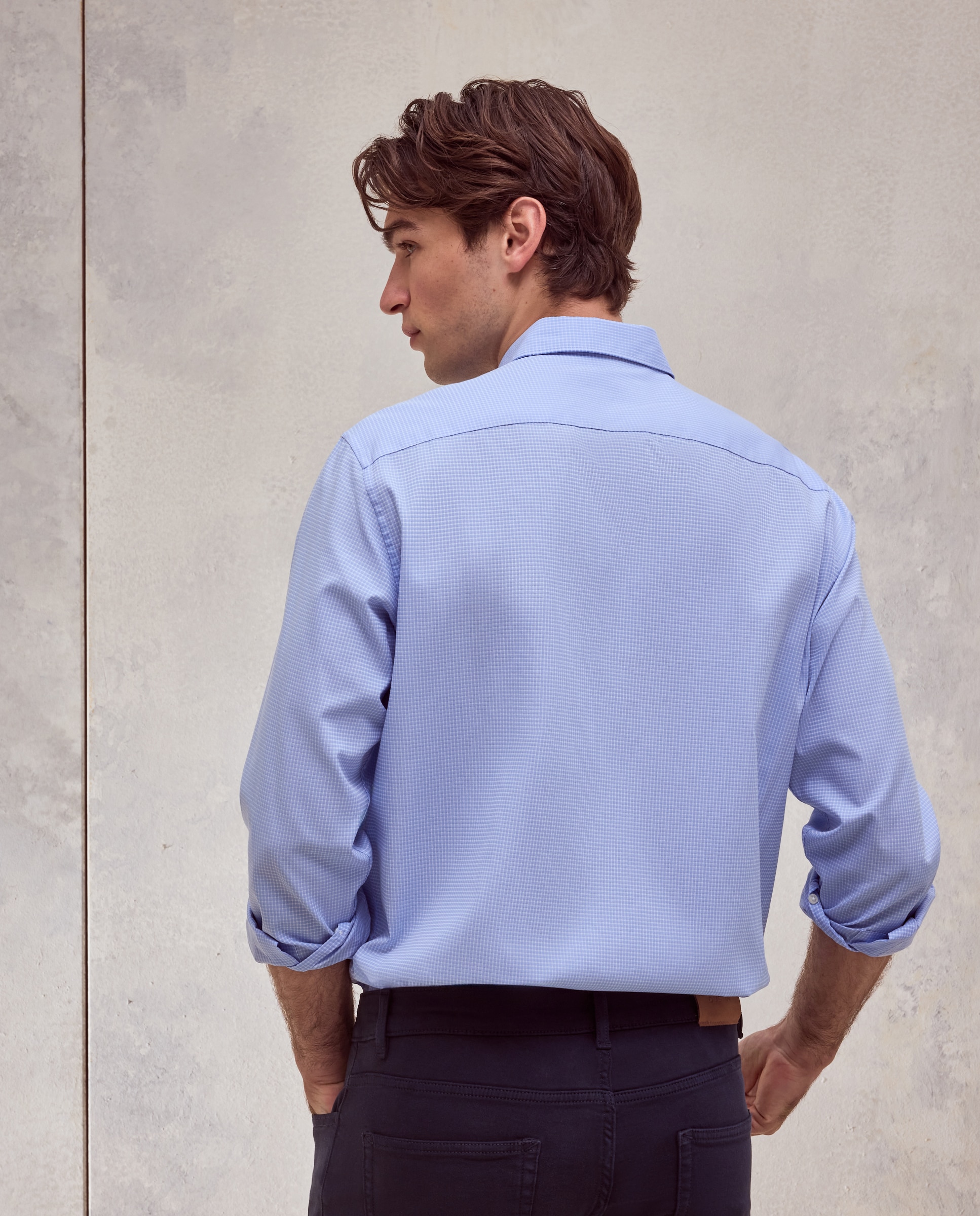 Camisa semi vestir de popelin peach de cuadros regular fit. - Dustin - Blanco Blanco-3