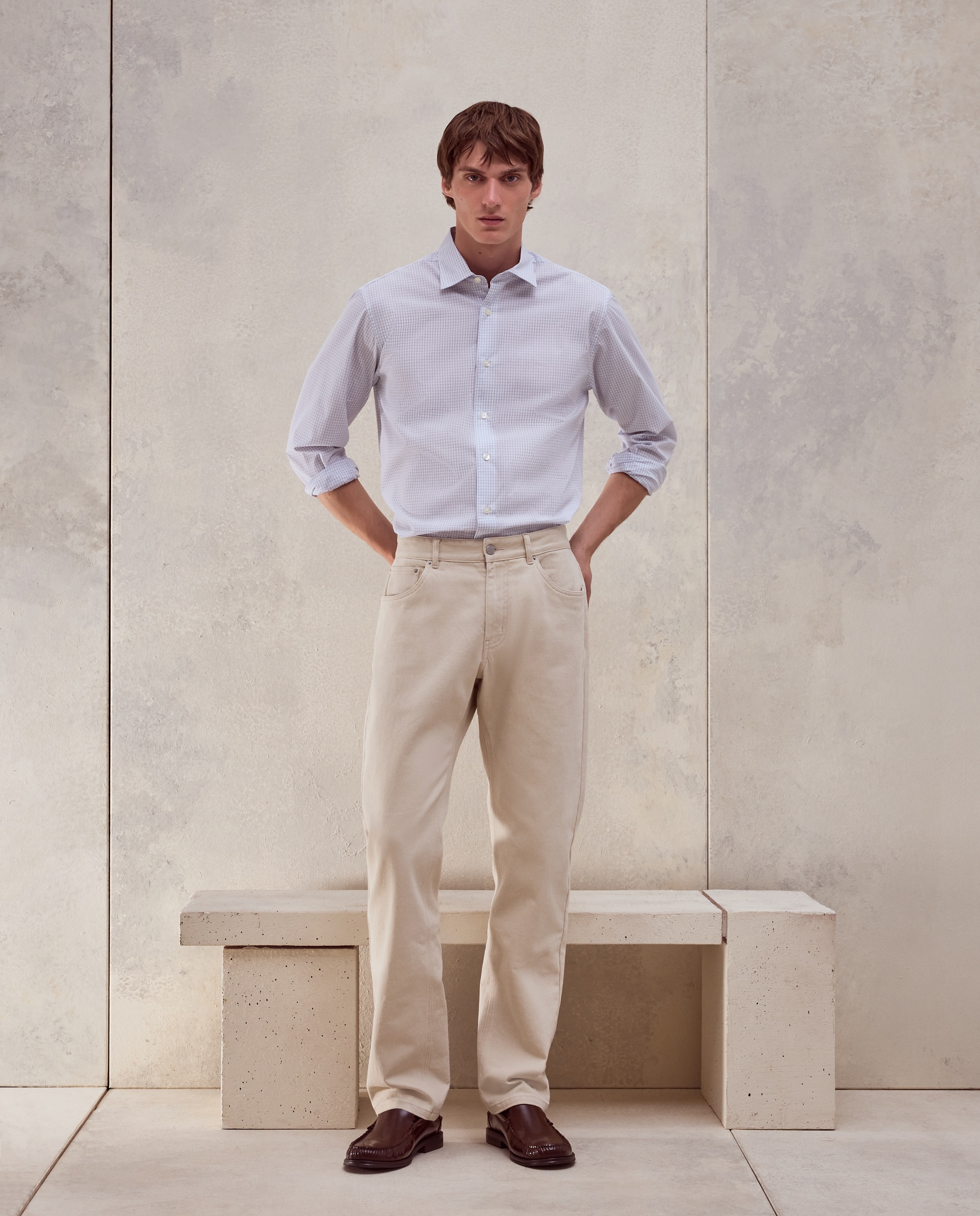 Imagen 0 de Camisa classic fit semi vestir de cuadros de tacto suave de hombre  Blanco