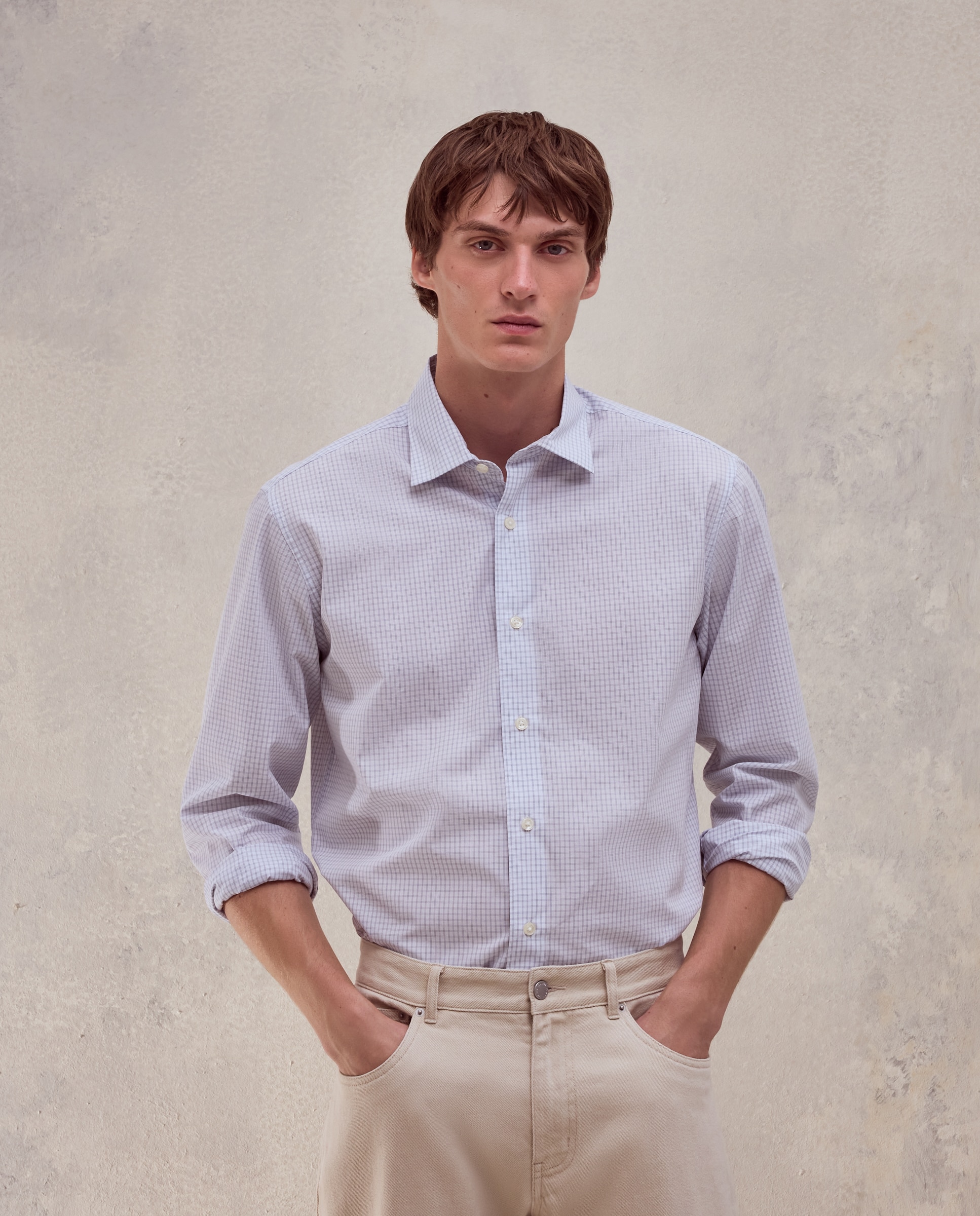Camisa classic fit semi vestir de cuadros de tacto suave de hombre - Dustin - Blanco Blanco-2