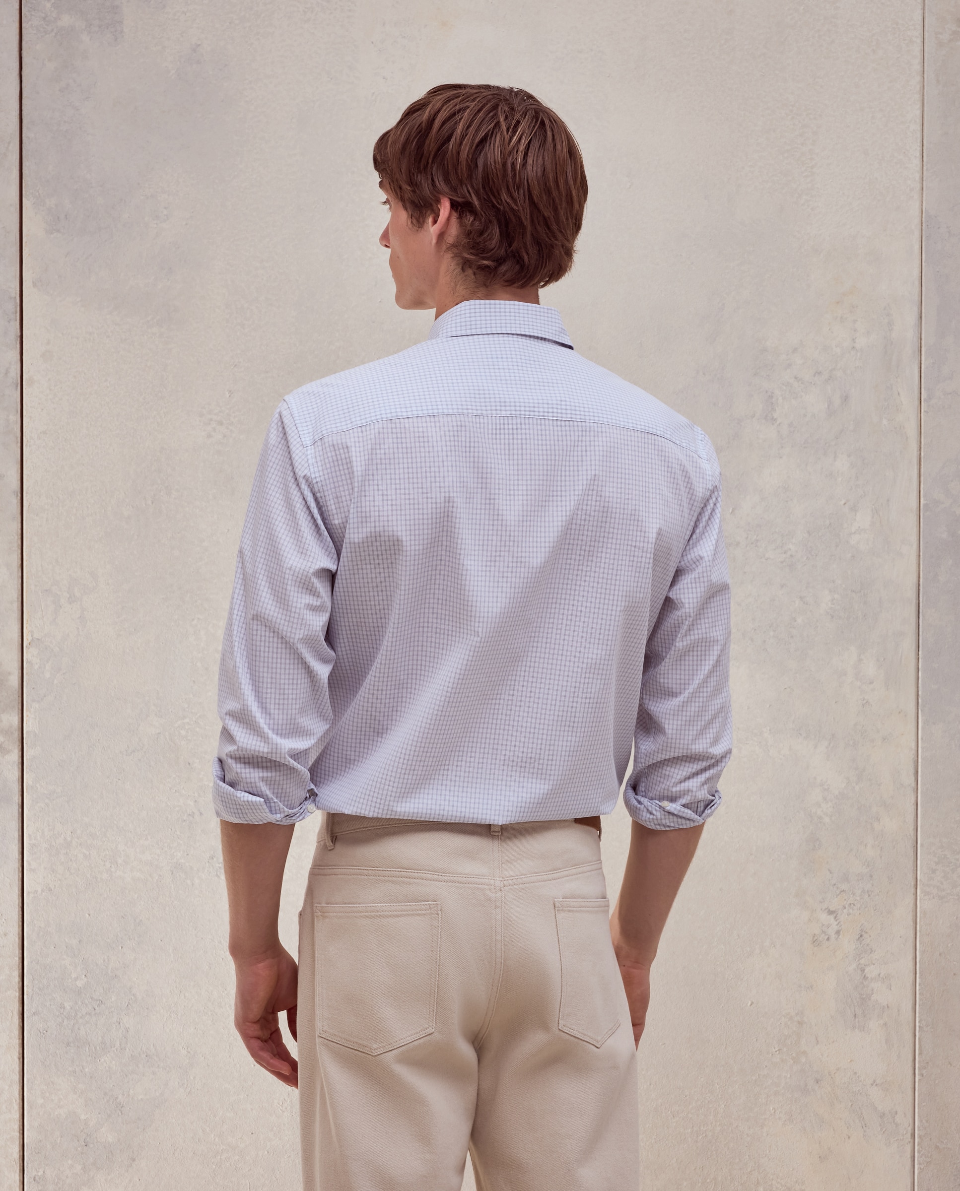 Camisa classic fit semi vestir de cuadros de tacto suave de hombre - Dustin - Blanco Blanco-3