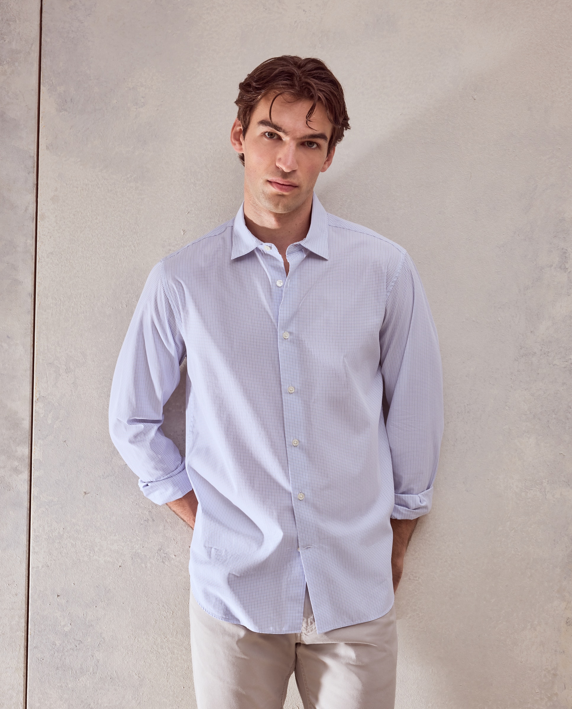 Imagen 0 de Camisa classic fit semi vestir de cuadros de tacto suave de hombre  Blanco