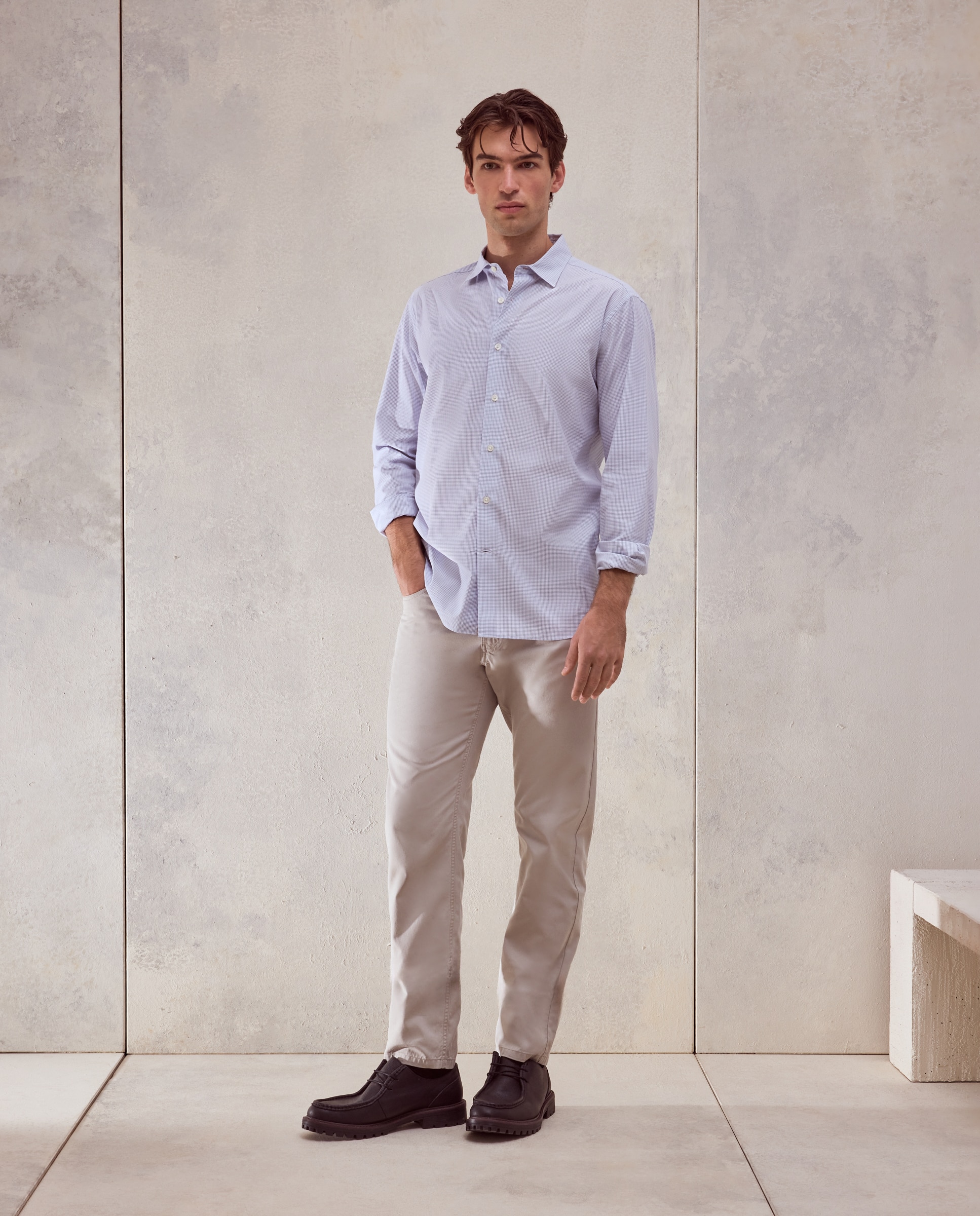 Camisa classic fit semi vestir de cuadros de tacto suave de hombre - Dustin - Blanco Blanco-2