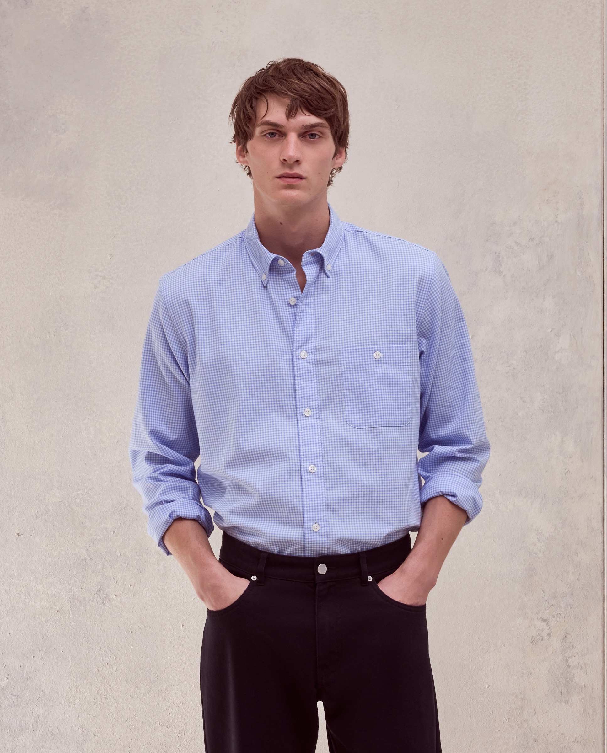 Camisa classic fit de oxford de cuadro vichy de hombre - Dustin - Azul claro Azul claro-2