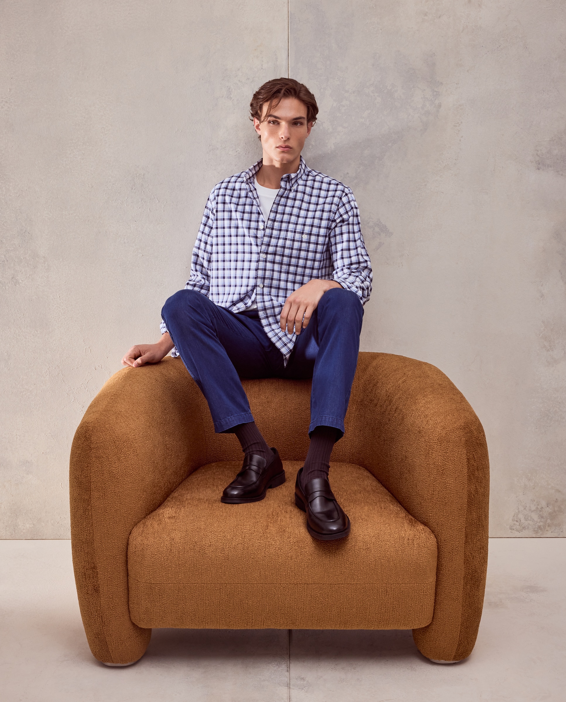 Camisa classic fit de oxford stretch de cuadros de colección de hombre - Dustin - 400 Azul 400 Azul-2