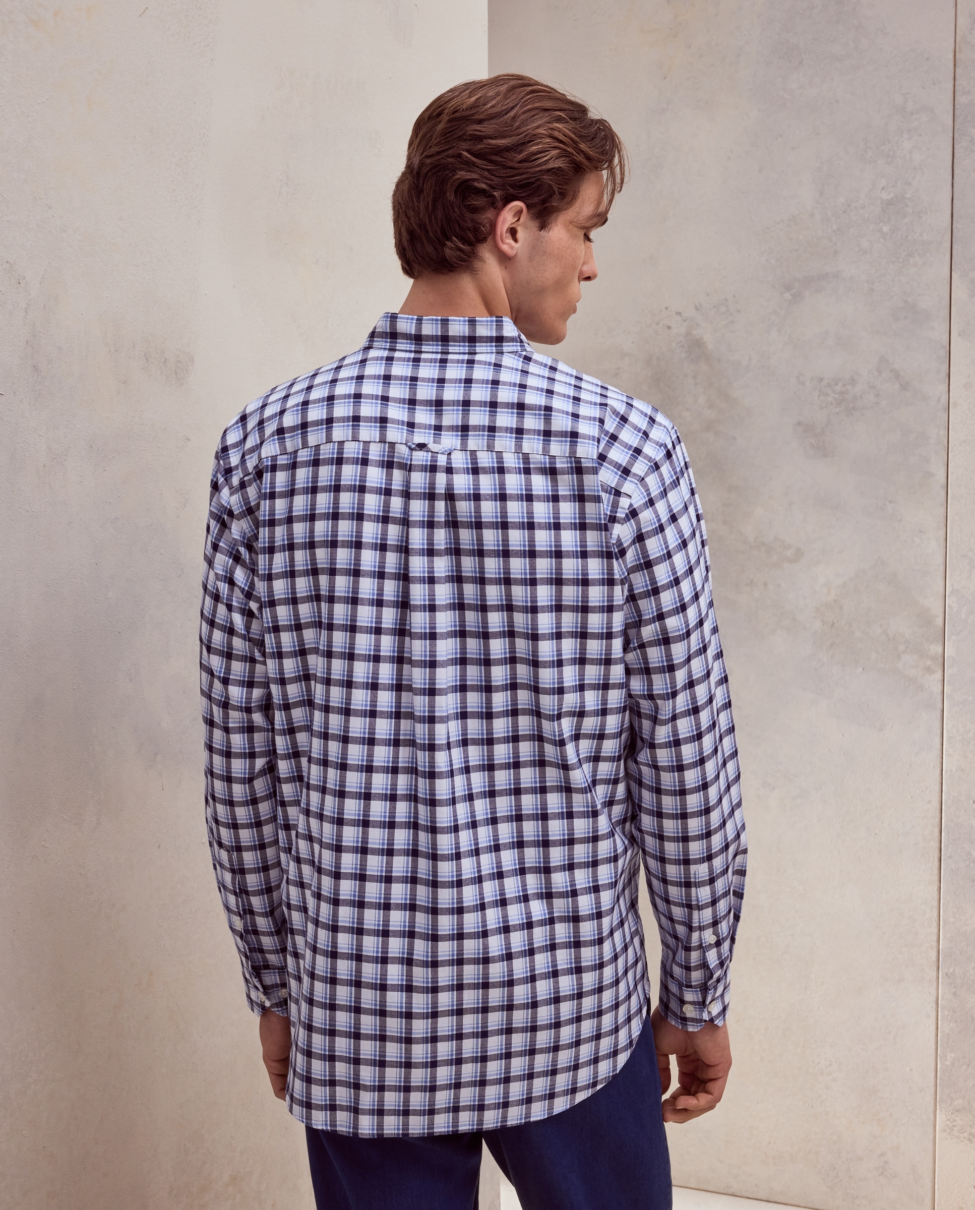 Camisa classic fit de oxford stretch de cuadros de colección de hombre - Dustin - 400 Azul 400 Azul-3