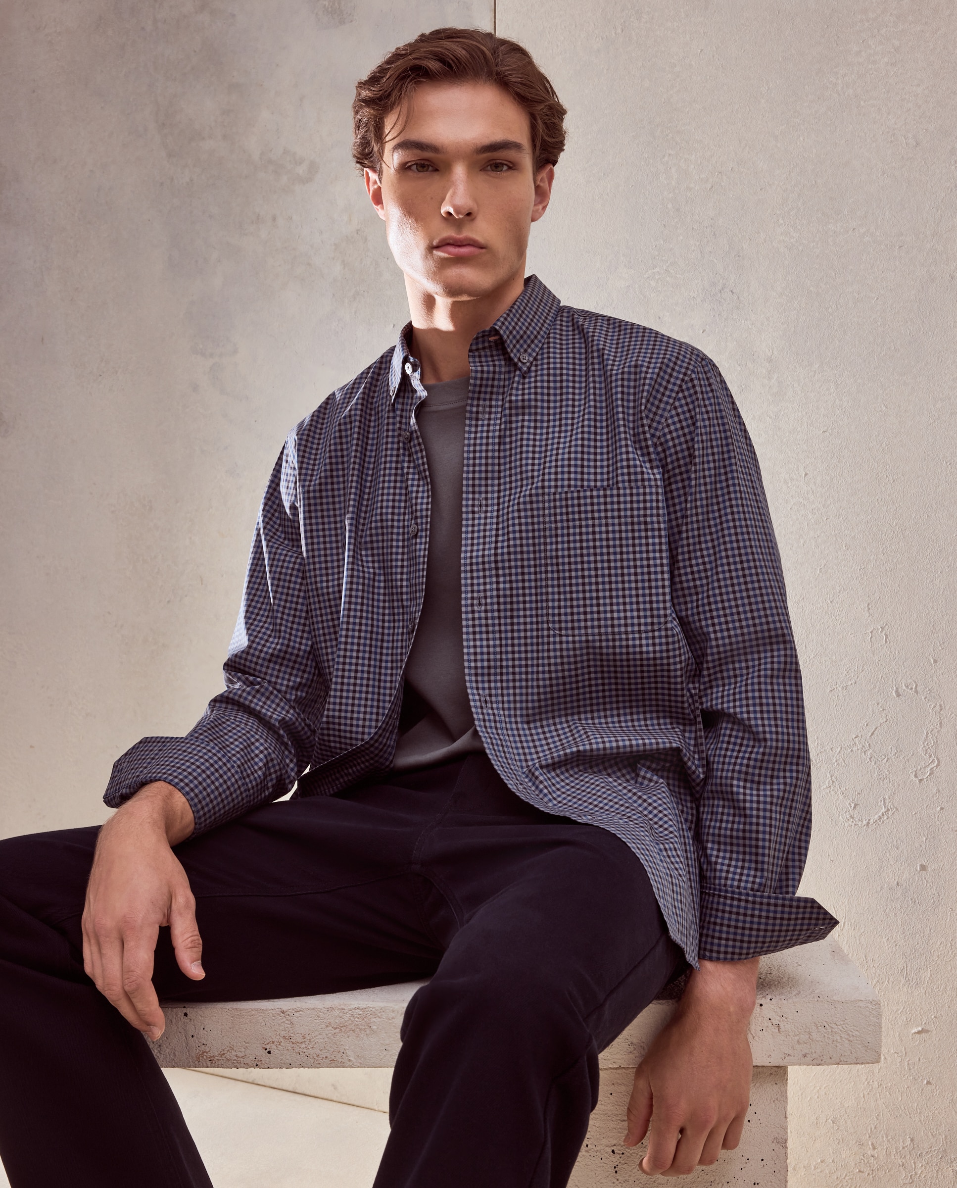 Imagen 0 de Camisa classic fit de cuadros vichy popelín de algodón stretch de hombre  Gris oscuro