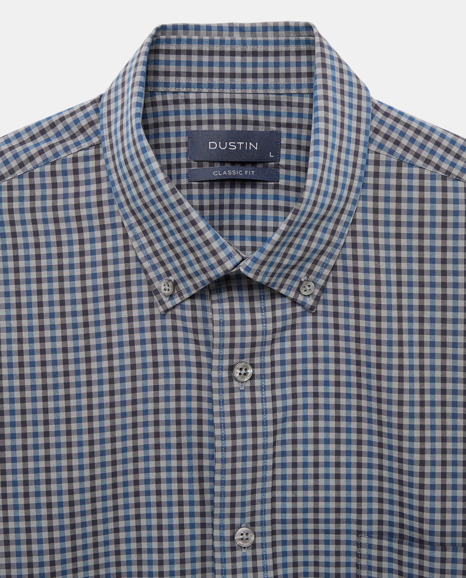 Camisa classic fit de cuadros vichy popelín de algodón stretch de hombre - Dustin - Gris oscuro Gris oscuro-5