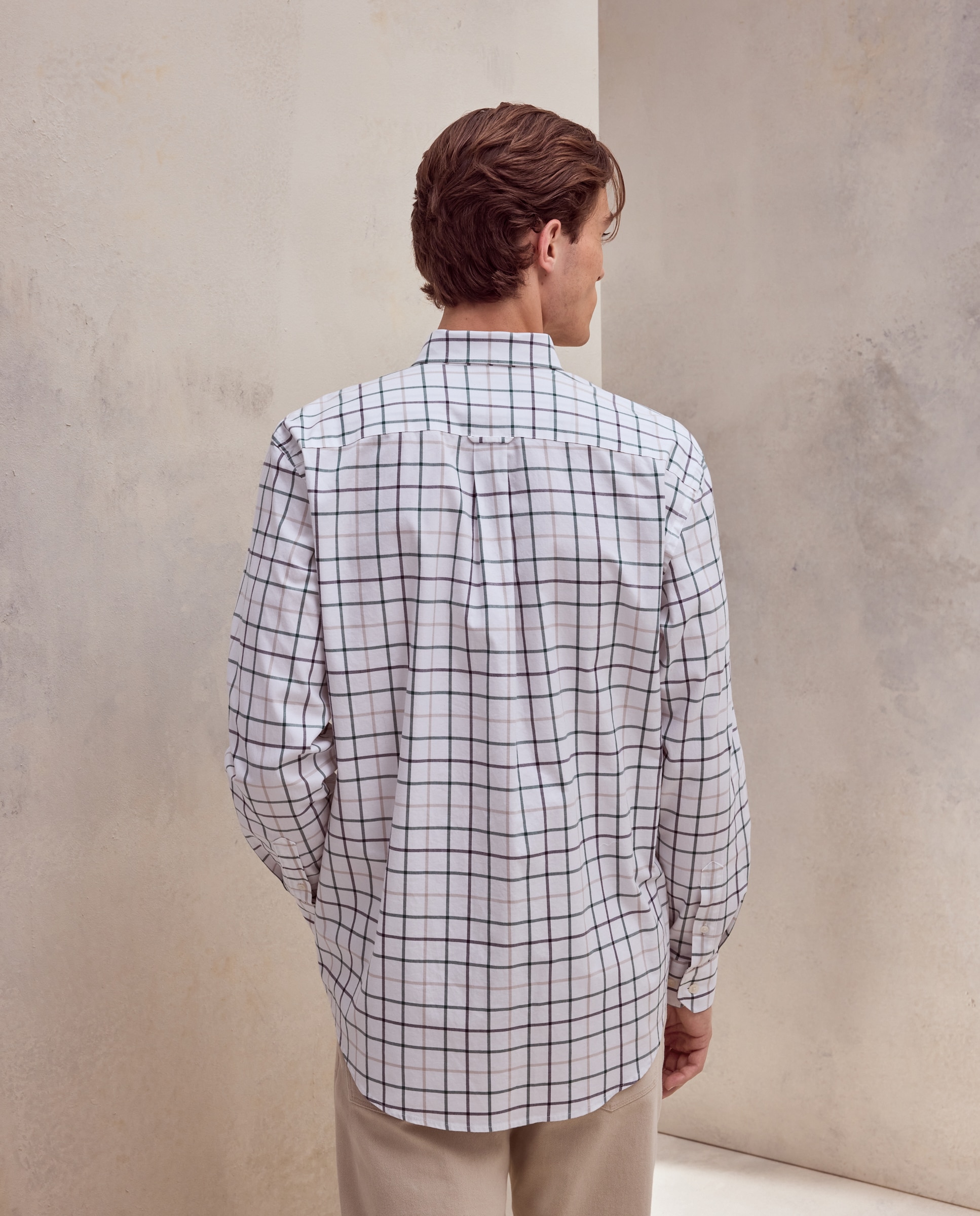 Camisa de hombre en twill stretch de cuadro con fondo blanco - Dustin - Verde Verde-3