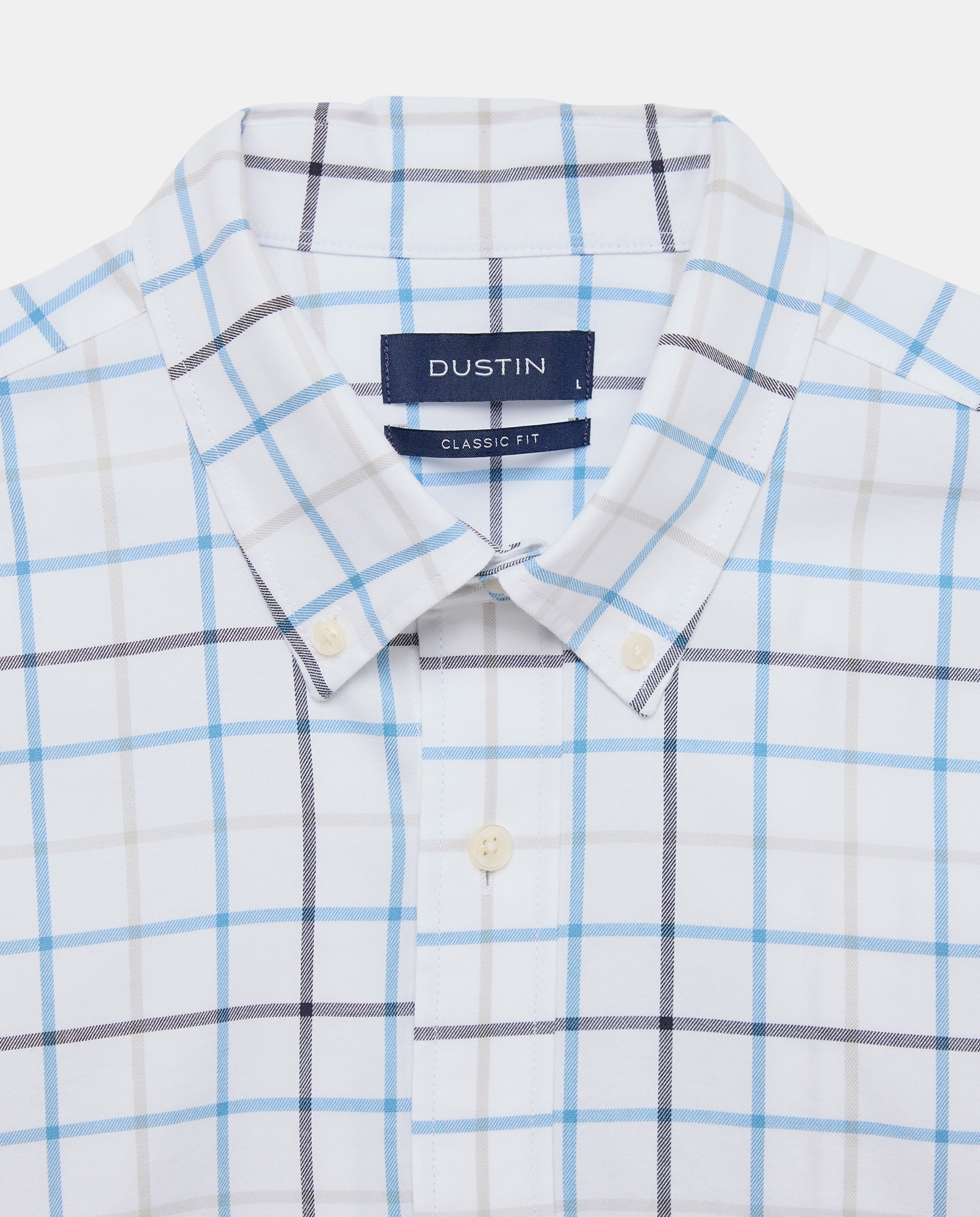 Camisa de hombre en twill stretch de cuadro con fondo blanco - Dustin - Azul Azul-5