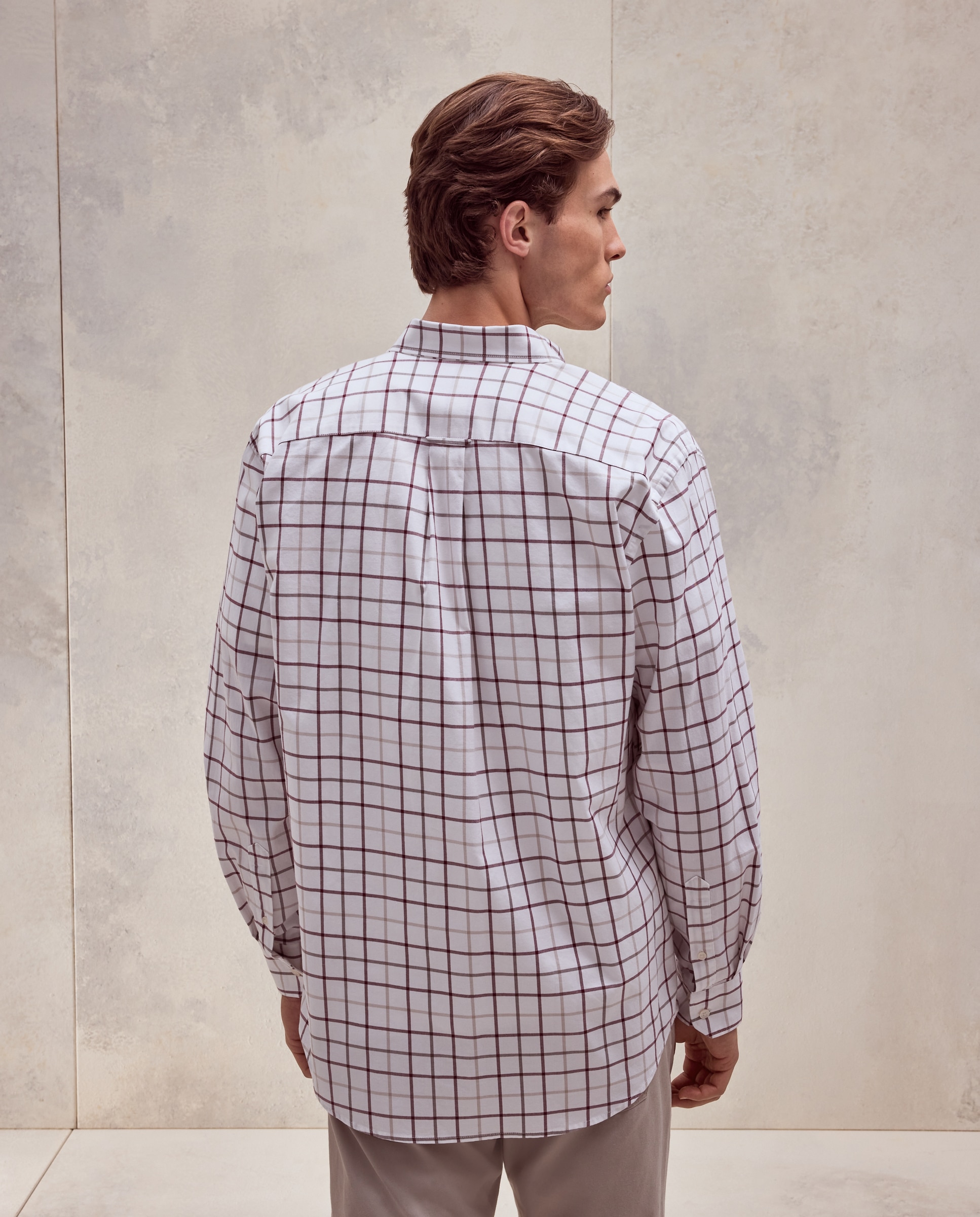 Camisa de hombre en twill stretch de cuadro con fondo blanco - Dustin - Burdeos Burdeos-3