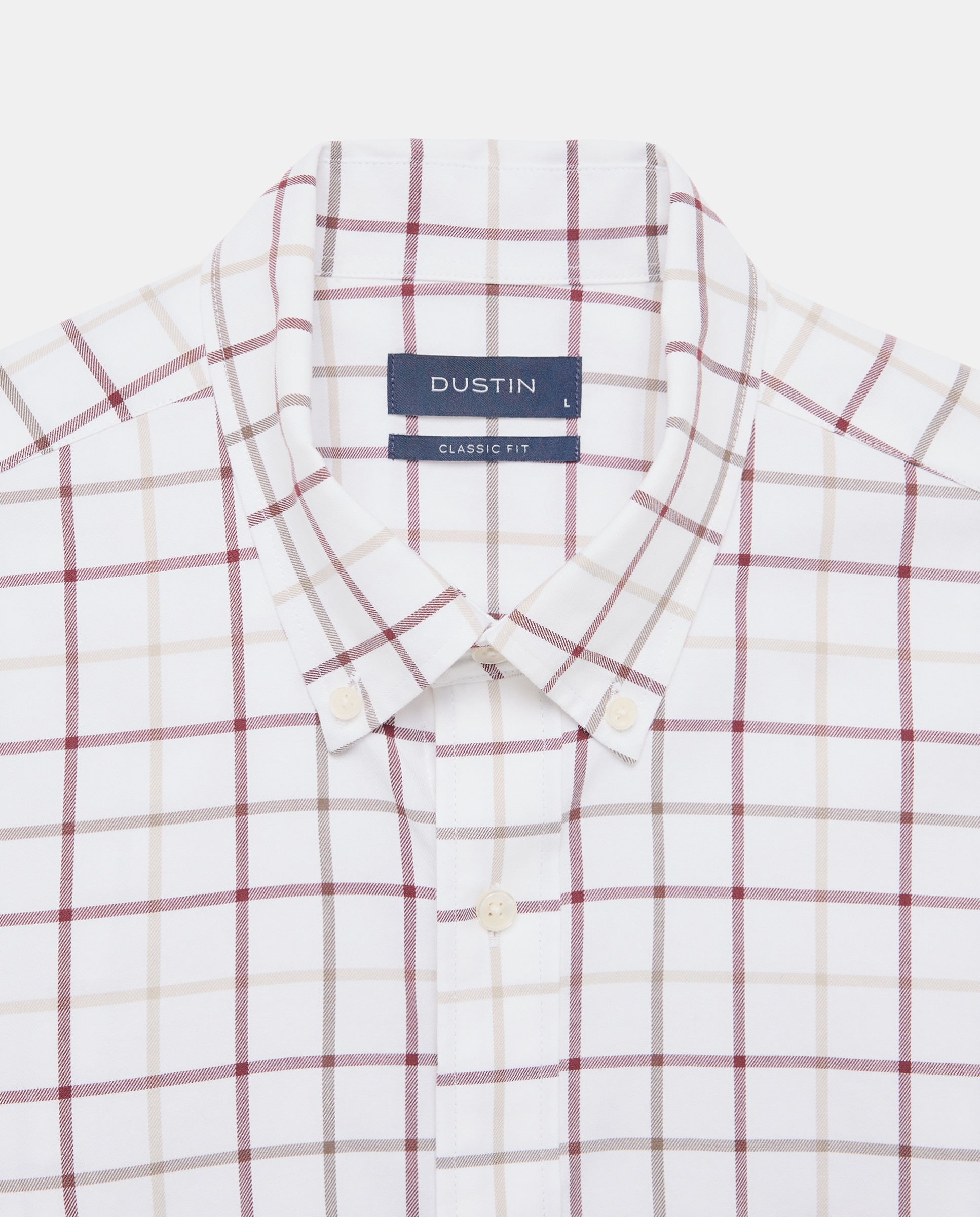 Camisa em Sarja de Algodão Stretch aos Quadrados com Fundo - Branco Bordeaux-2