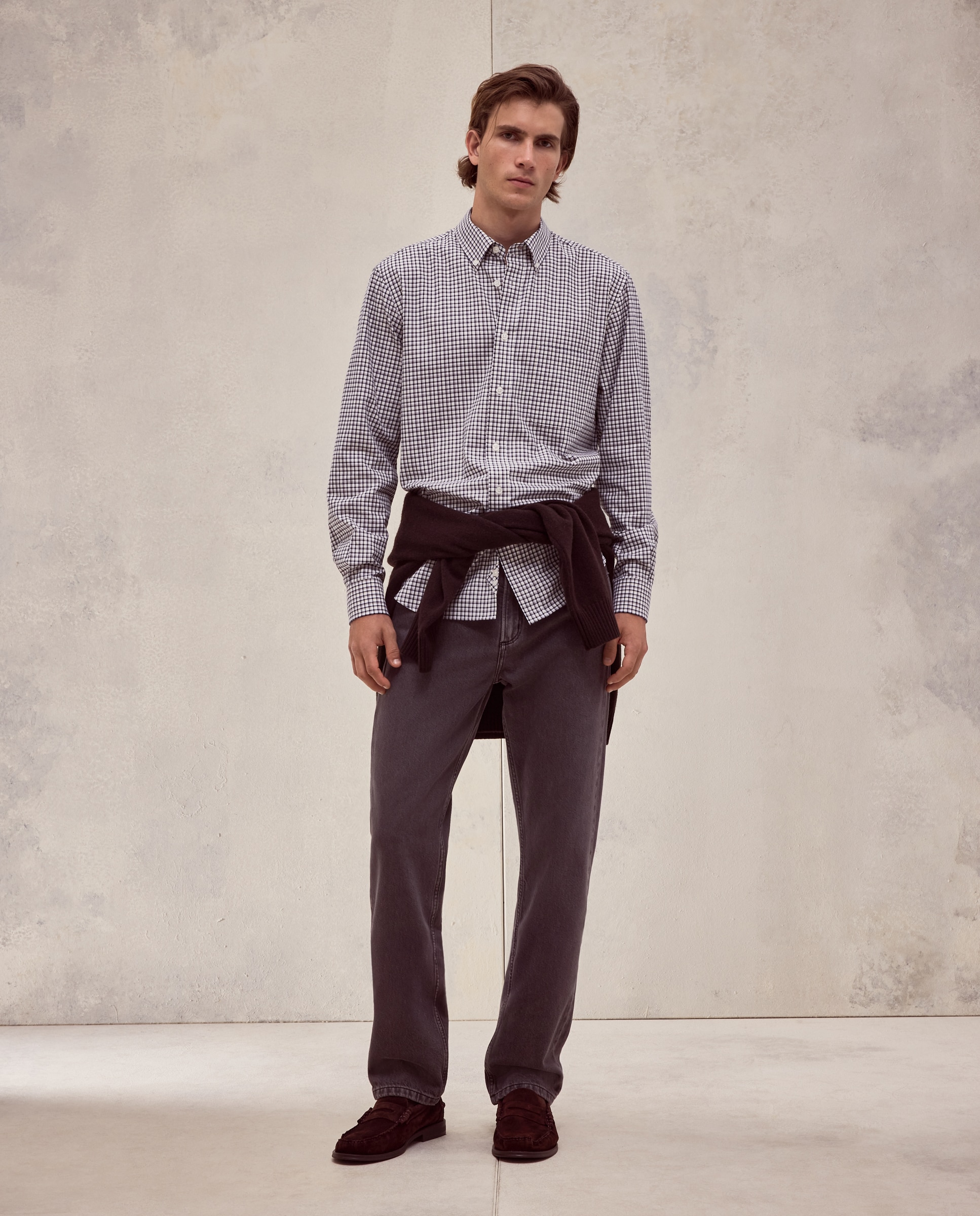 Camisa de twill de algodón de cuadros tricolor y classic fit. - Dustin - Azul marino Azul marino-2