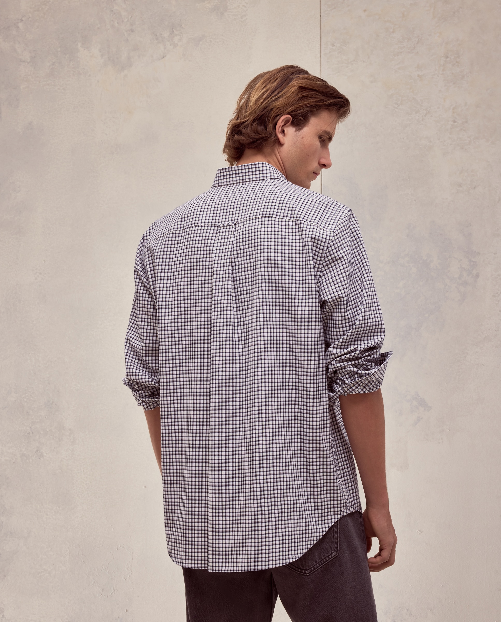 Camisa de twill de algodón de cuadros tricolor y classic fit. - Dustin - Azul marino Azul marino-3