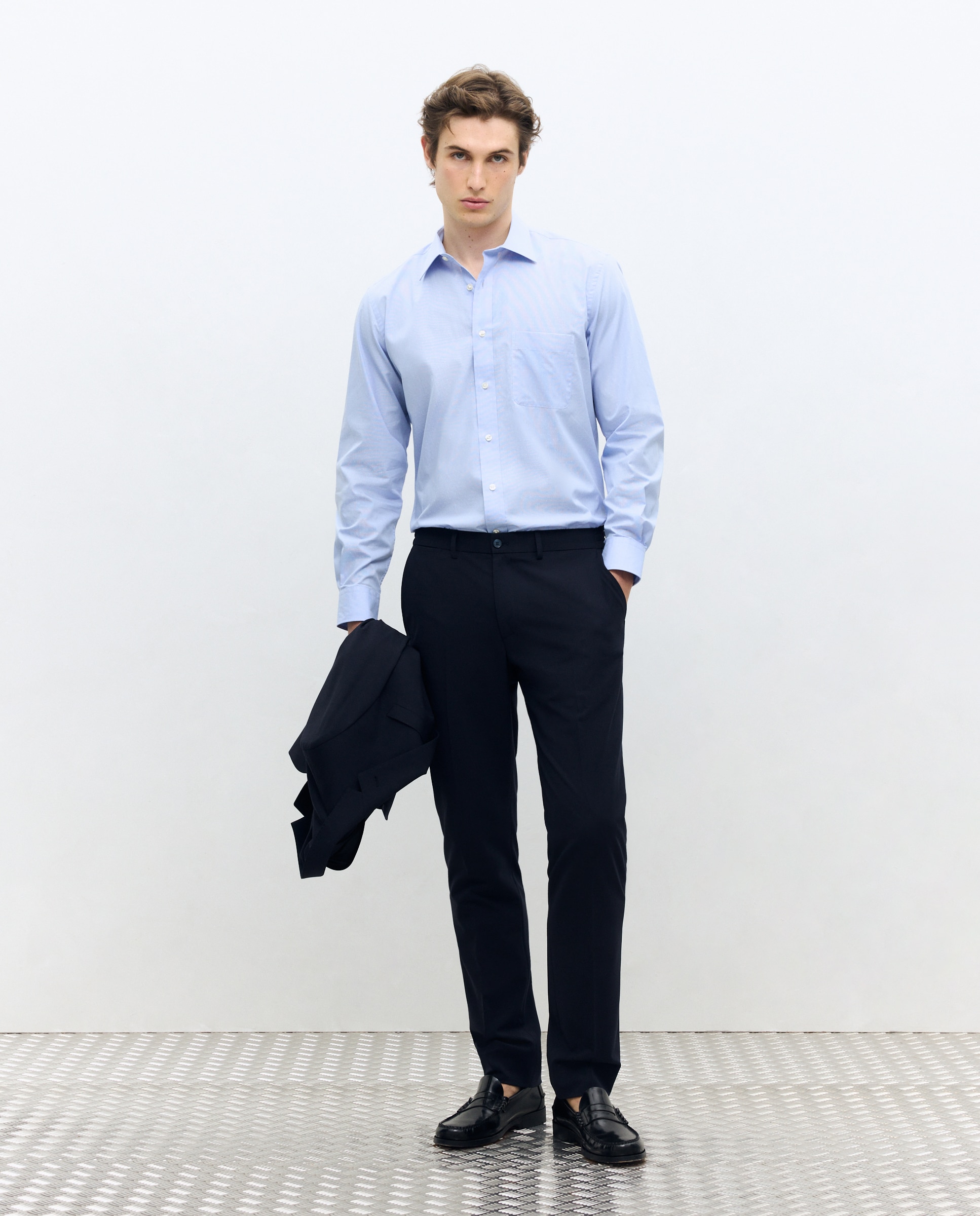 Camisa Clássica de Manga Comprida Dobby Classic Fit Azul-2